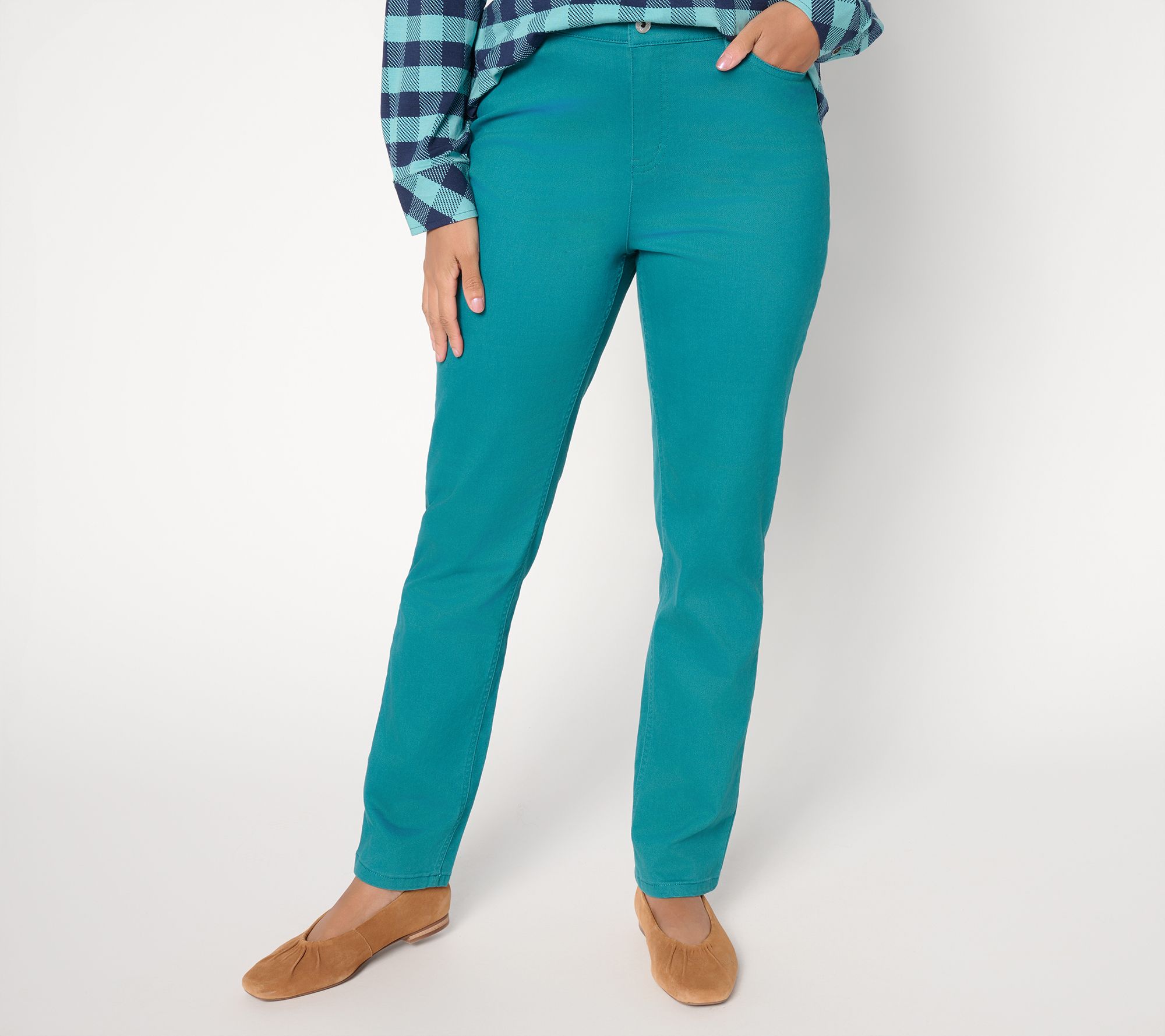 Denim & Co Petite Woven Twill Slim Straight Pants