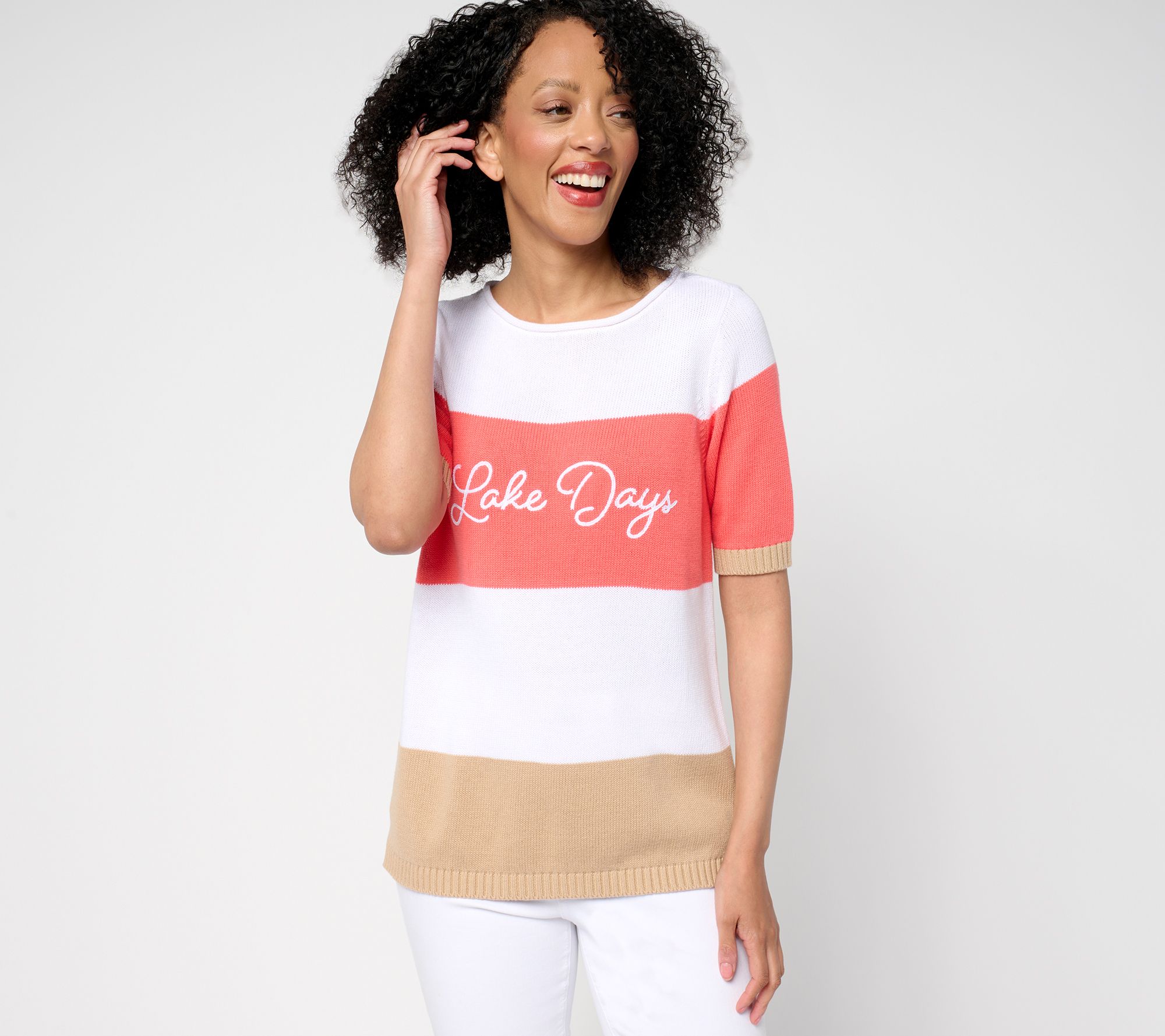 "As Is" Denim & Co. Beach 100% Cotton Elbow Sleeve Sweater