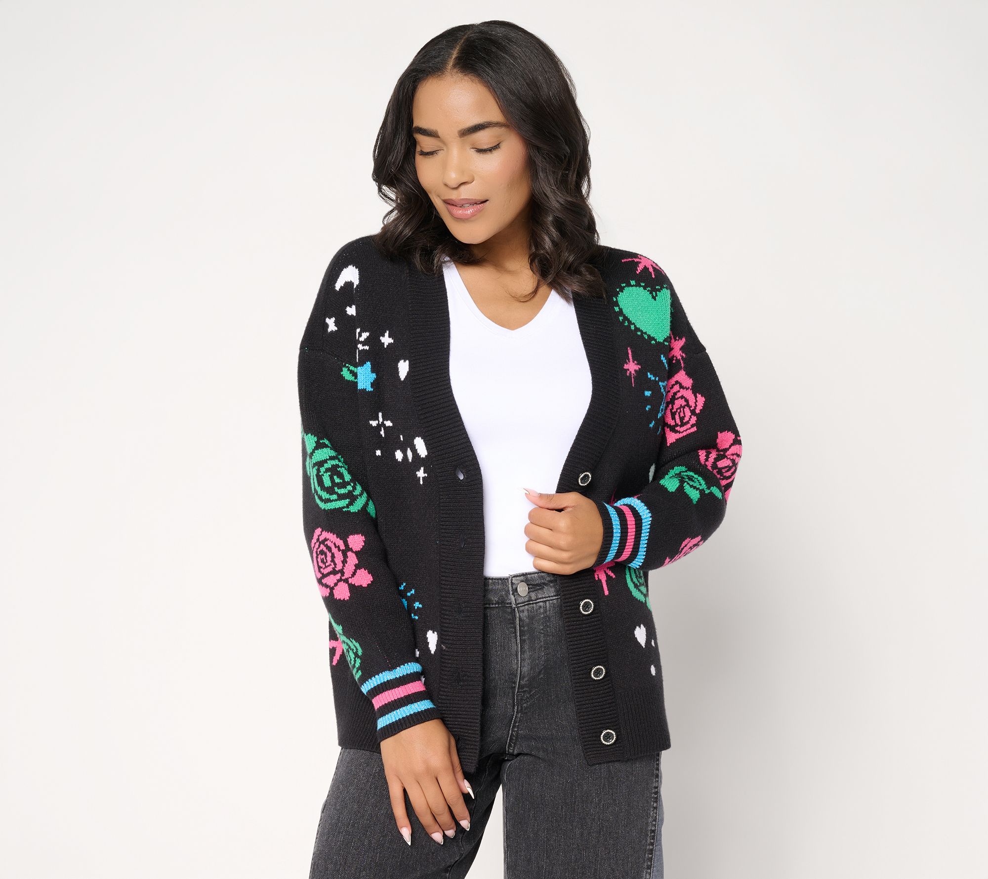 Mally Roncal Happy Love Jacquard Cardigan Sweater