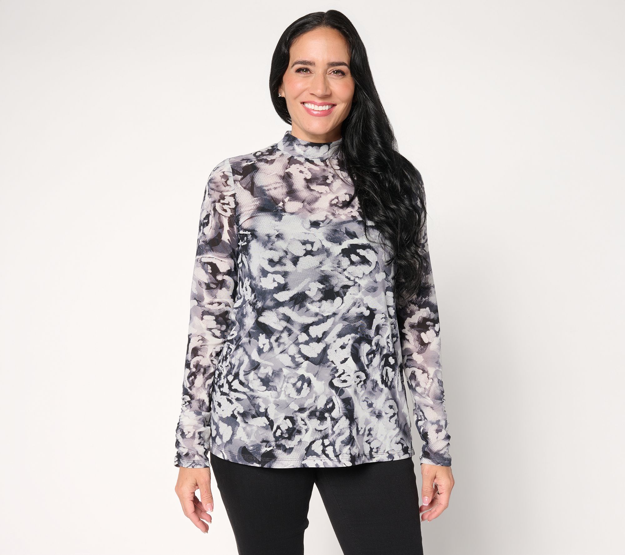 LOGO Layers by Lori Goldstein Printed Mock Neck Mesh Top