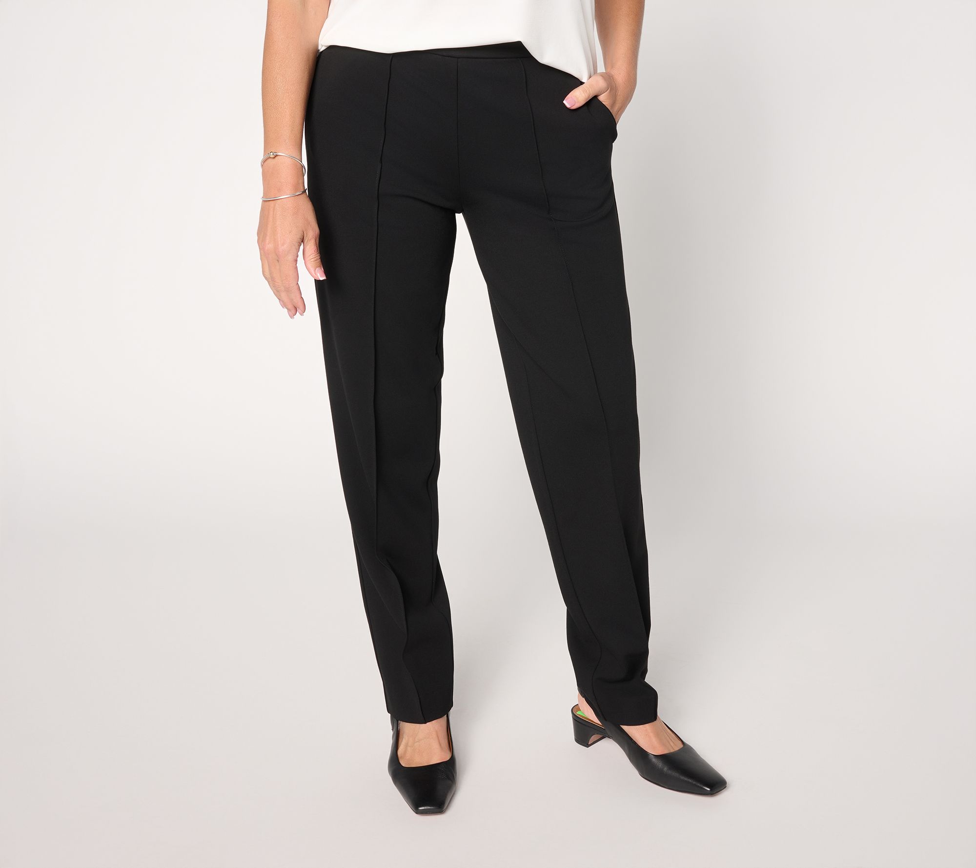 Susan Graver Petite Liquid Ponte Straight Leg Pull-On Pants