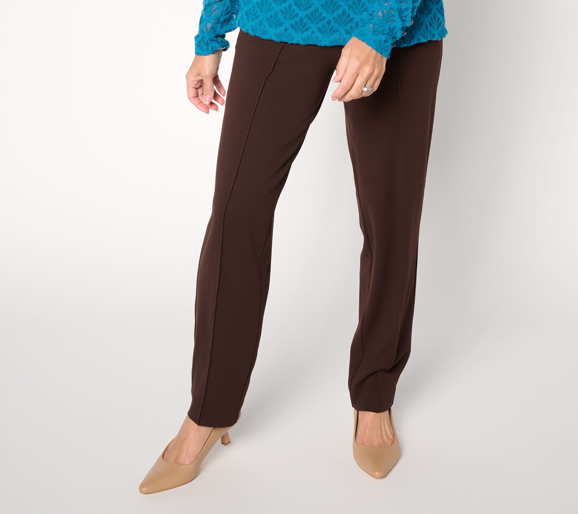 Susan Graver Petite Liquid Ponte Straight Leg Pull-On Pants