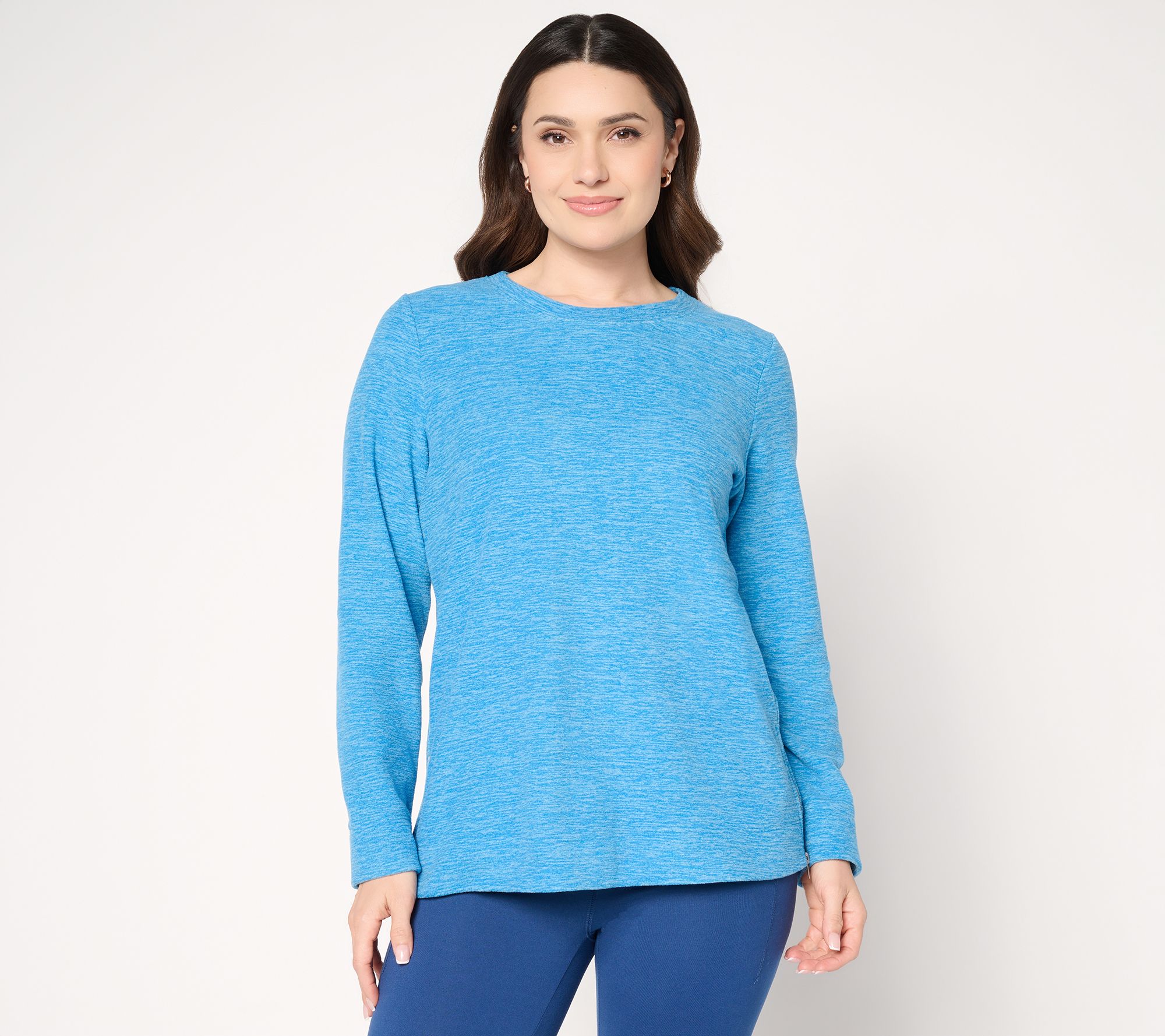 Denim & Co. Active Heathered Fleece Top with Side Zippers