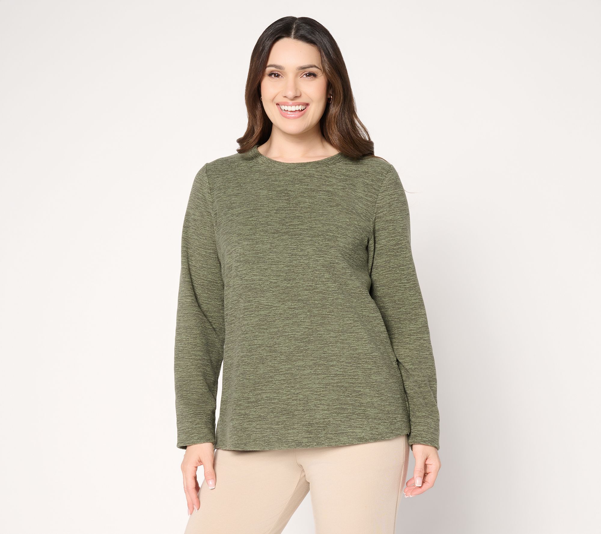 Denim & Co. Active Heathered Fleece Top with Side Zippers