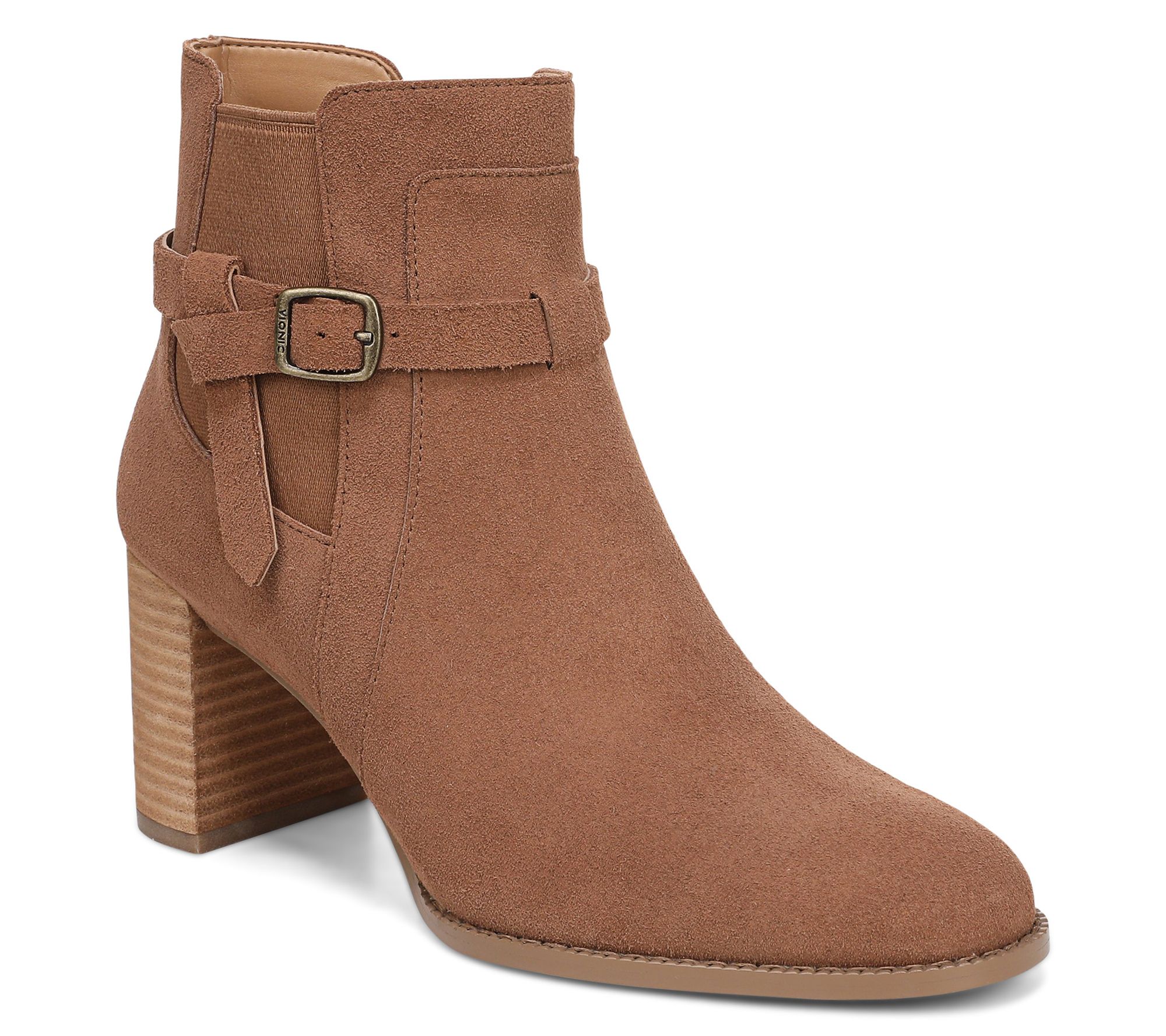 vivi Vionic Suede Block Heel Ankle Boots - Vivette - QVC.com