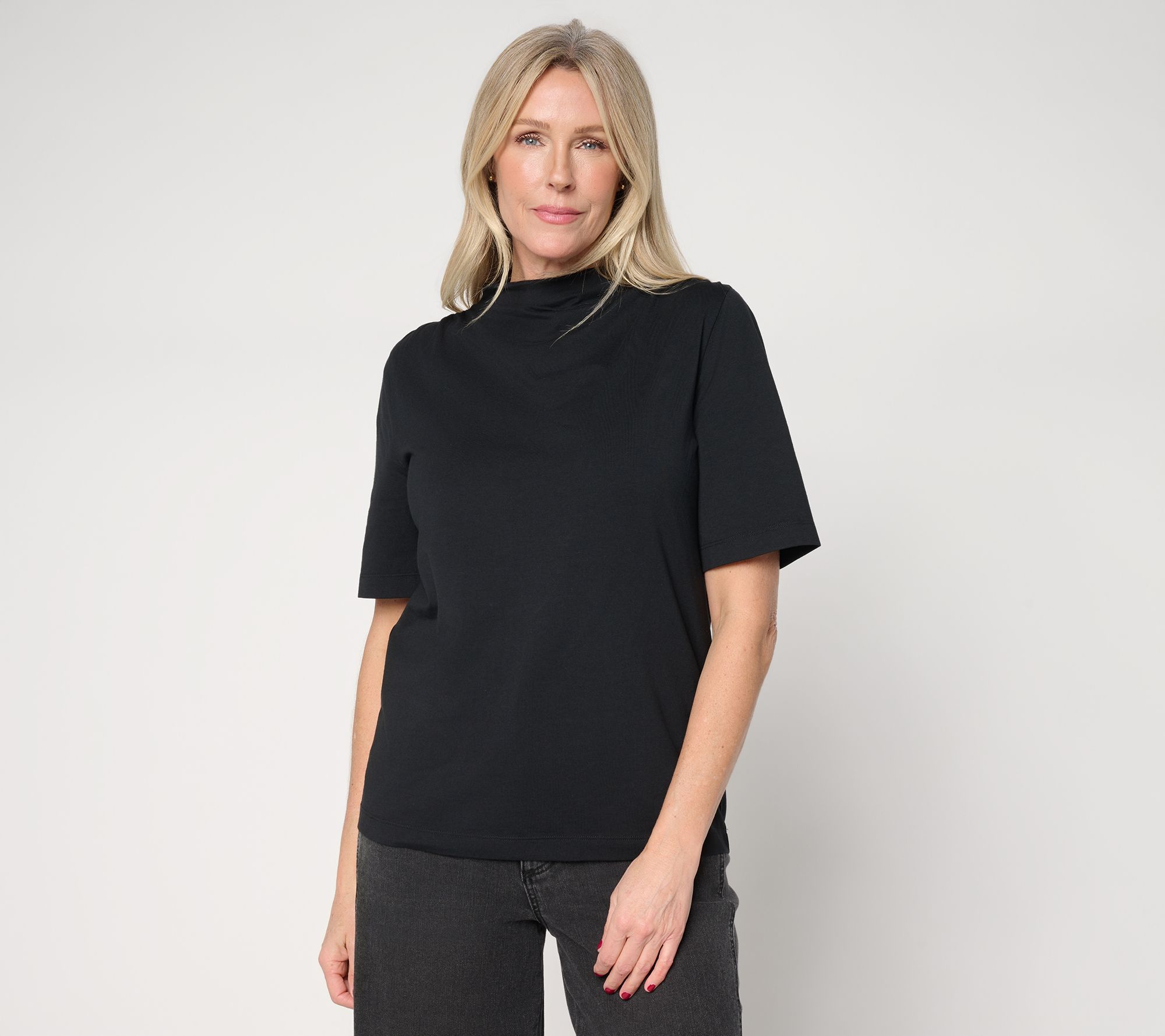 Peace Love World Shirred Shoulder Funnel Neck Tee