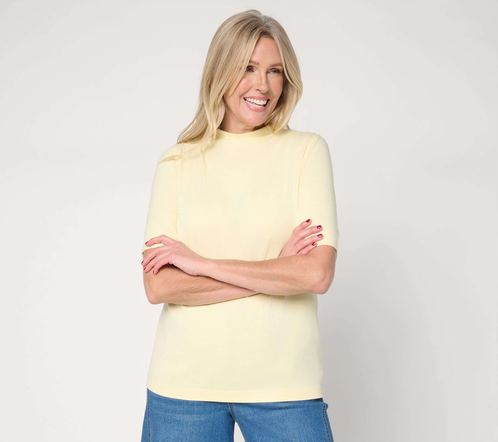 Peace Love World Shirred Shoulder Funnel Neck Tee