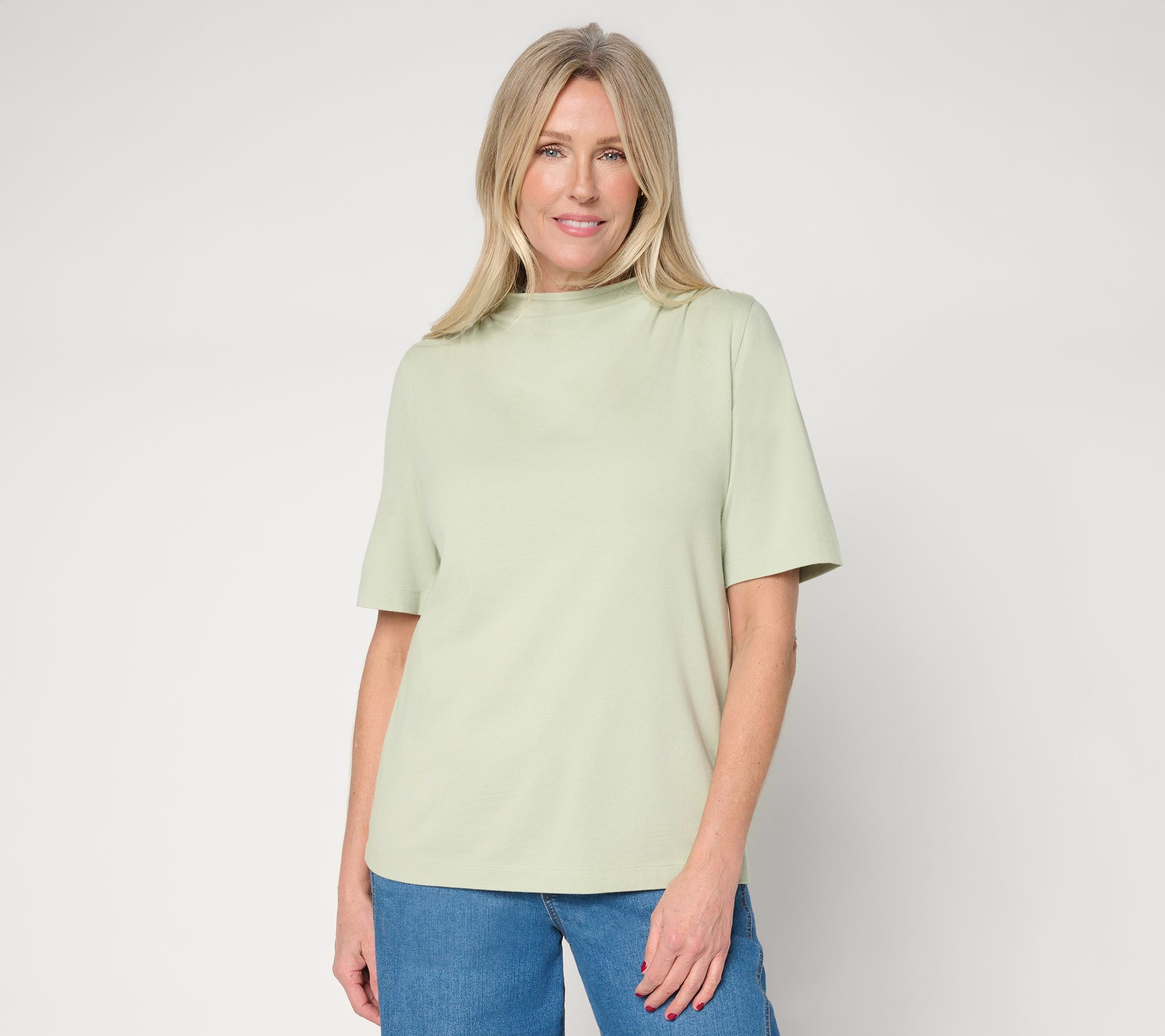 Peace Love World Shirred Shoulder Funnel Neck Tee