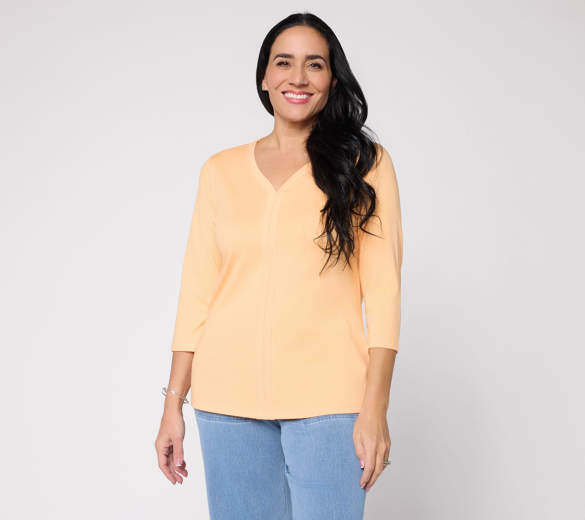 Denim & Co. Essentials Favorite Jersey 3/4 Sleeve V-Neck Top