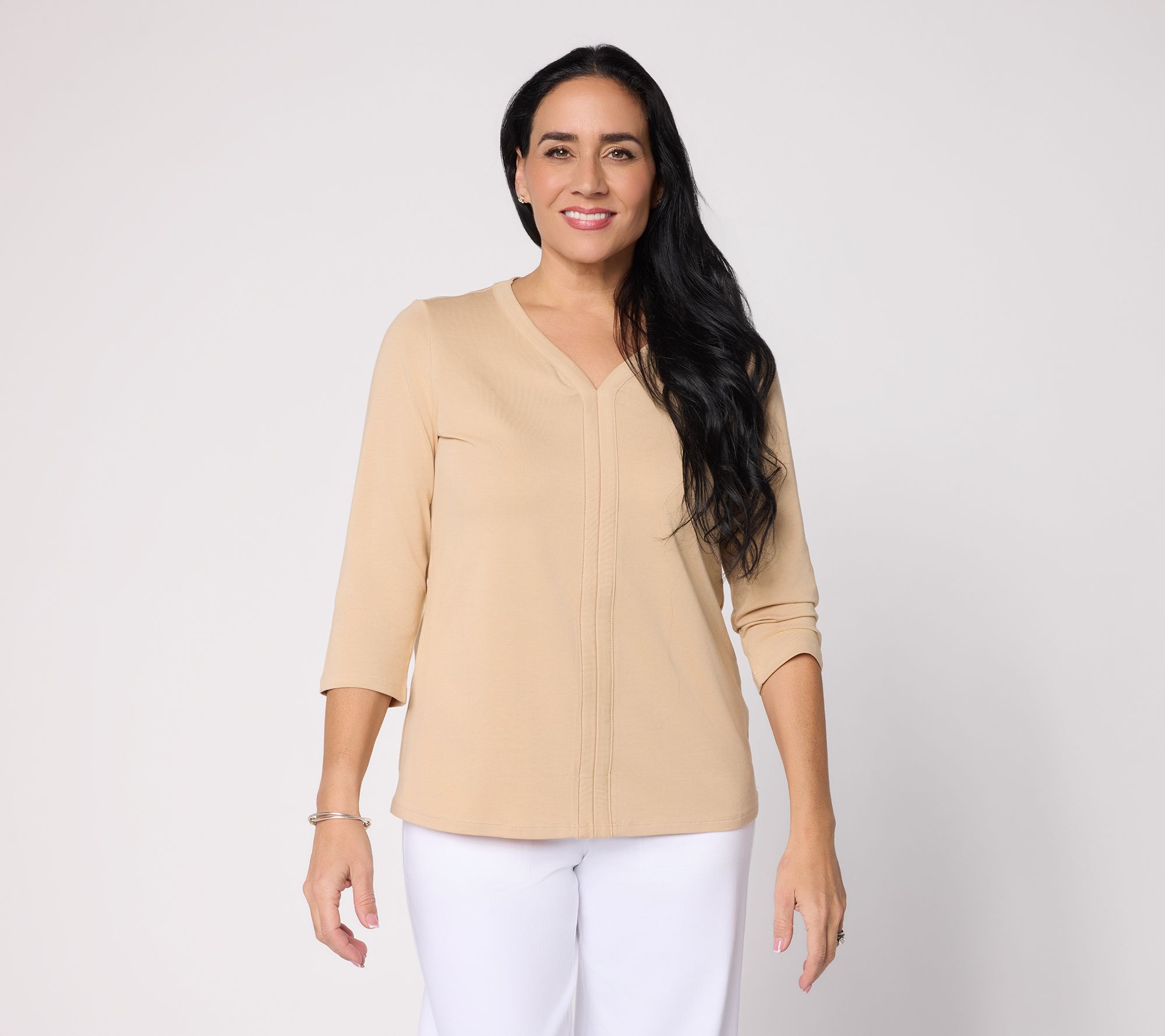 Denim & Co. Essentials Favorite Jersey 3/4 Sleeve V-Neck Top