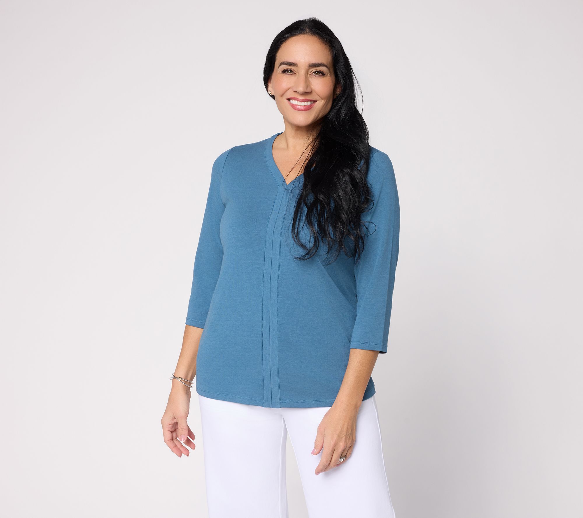 Denim & Co. Essentials Favorite Jersey 3/4 Sleeve V-Neck Top