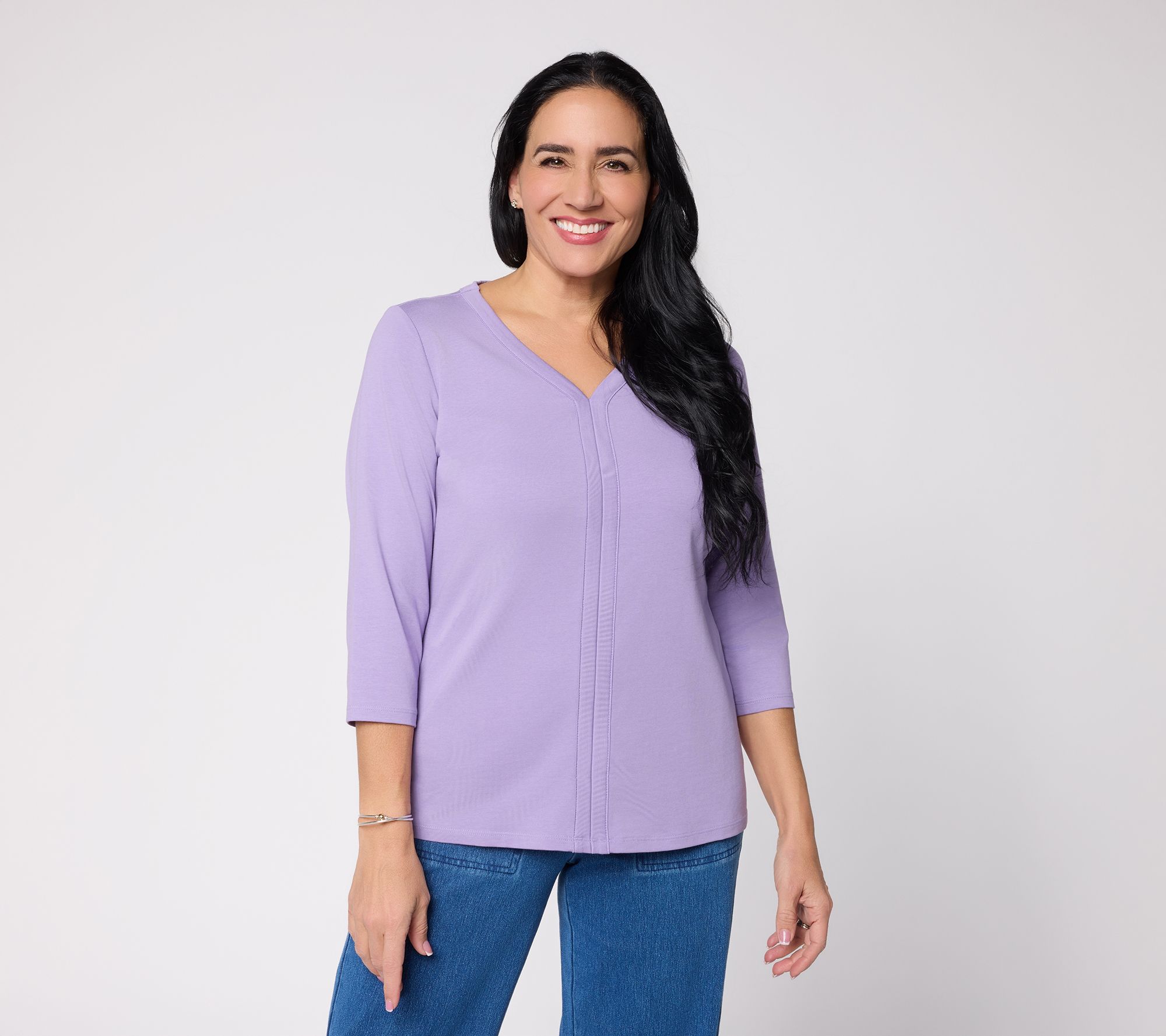 Denim & Co. Essentials Favorite Jersey 3/4 Sleeve V-Neck Top