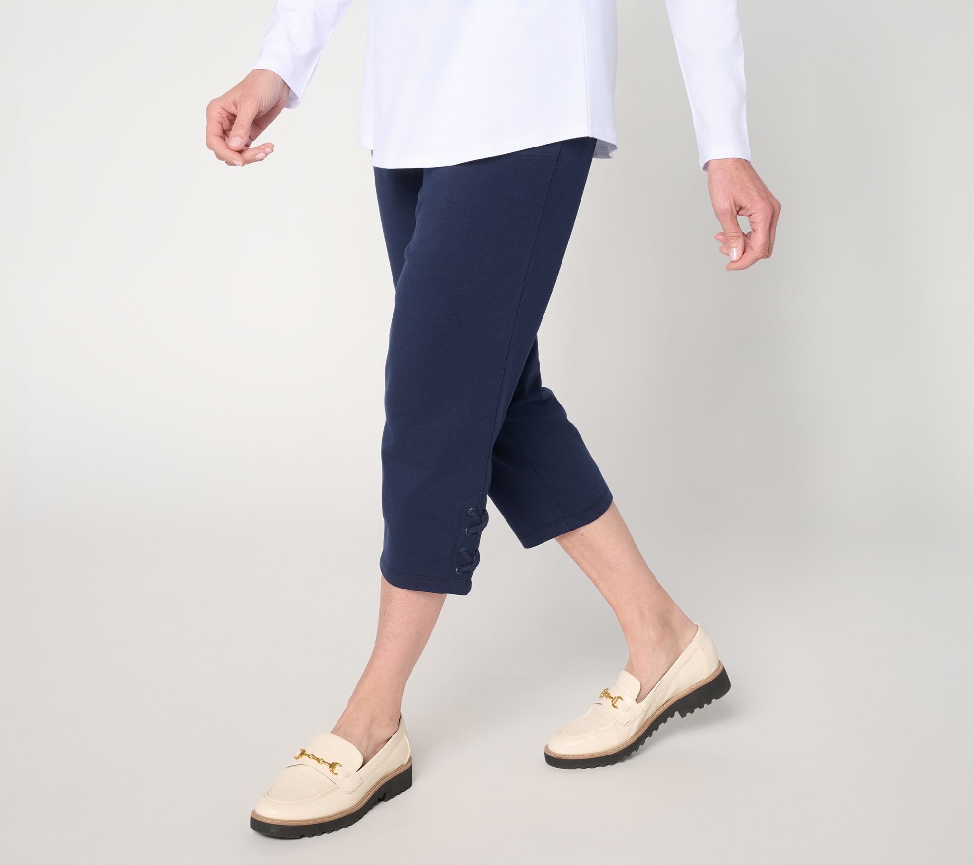 Denim & Co. Active Regular French Terry Crop Pant w/ Lace-Up Detail