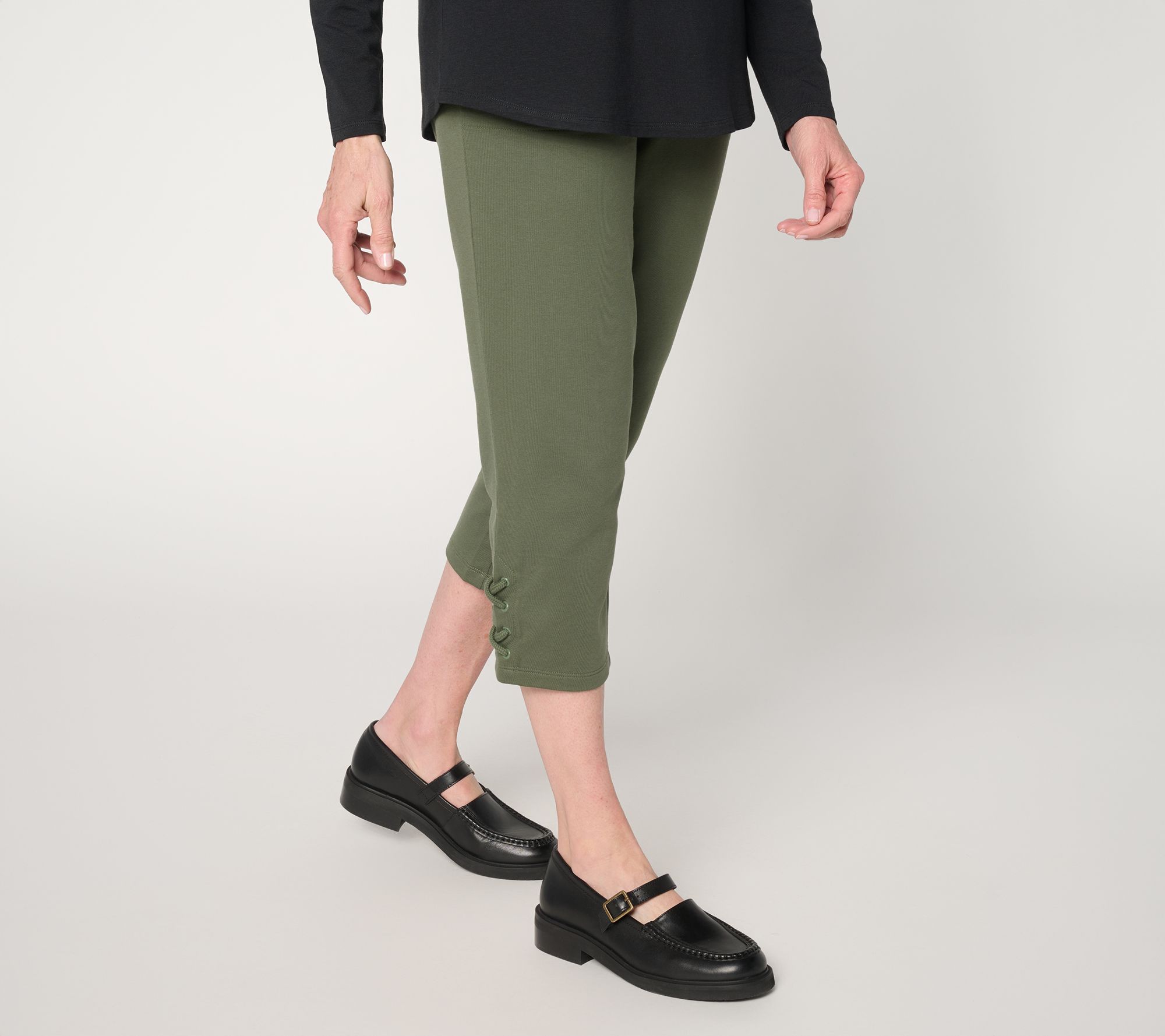 Denim & Co. Active Regular French Terry Crop Pant w/ Lace-Up Detail