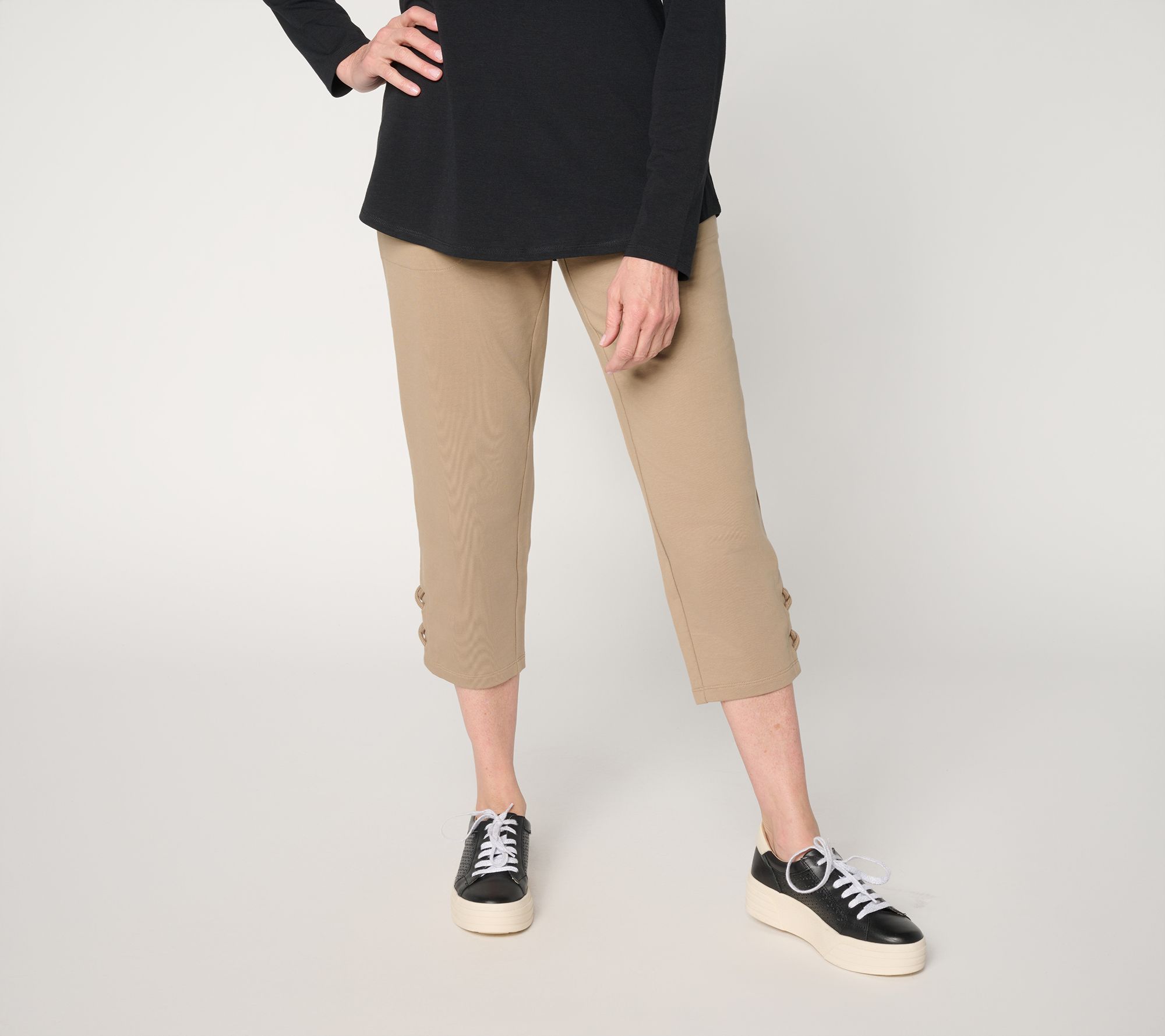 Denim & Co. Active Regular French Terry Crop Pant w/ Lace-Up Detail