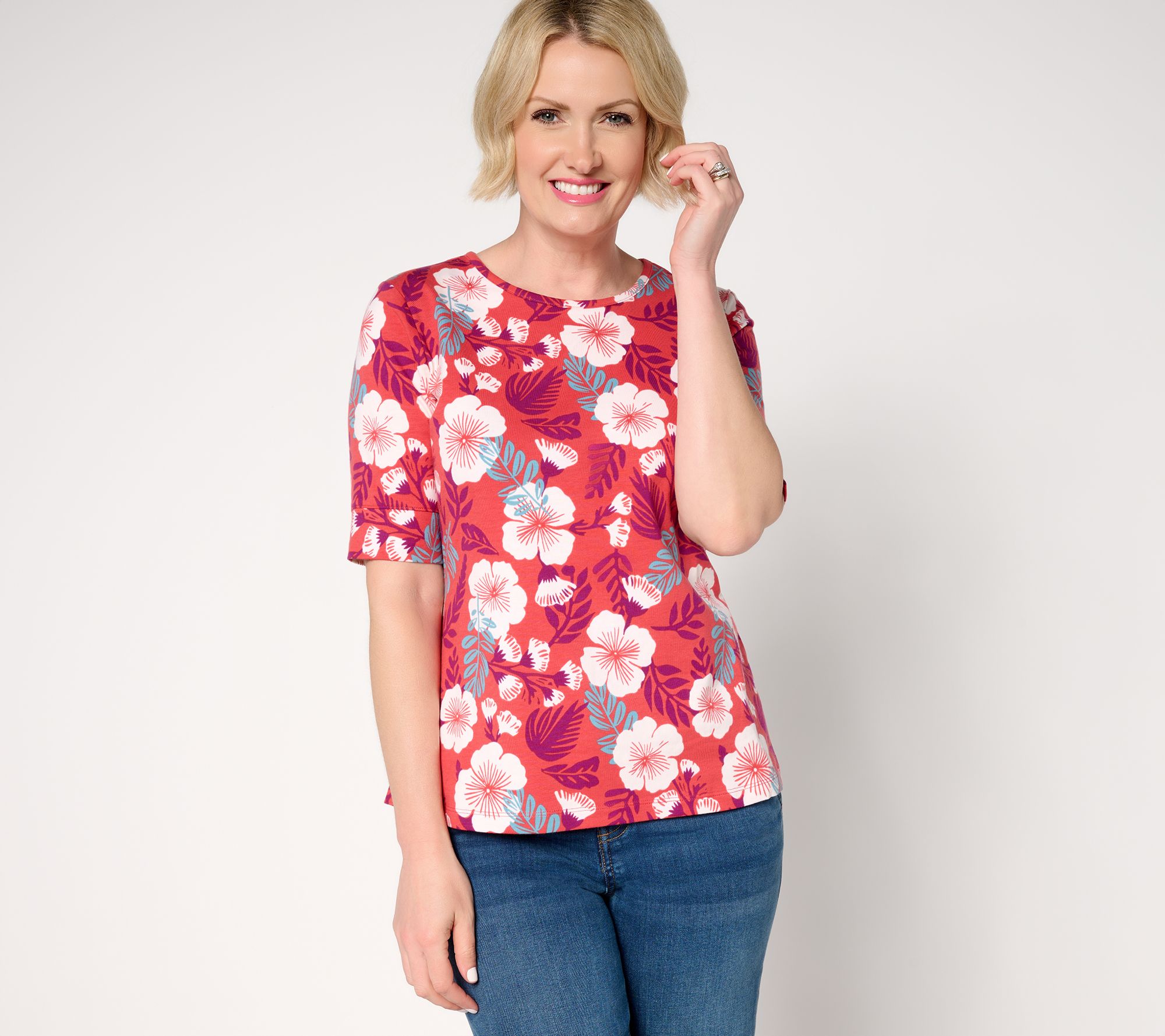 "As Is" Denim & Co. Perfect Jersey Round Neck Elbow Sleeve Top