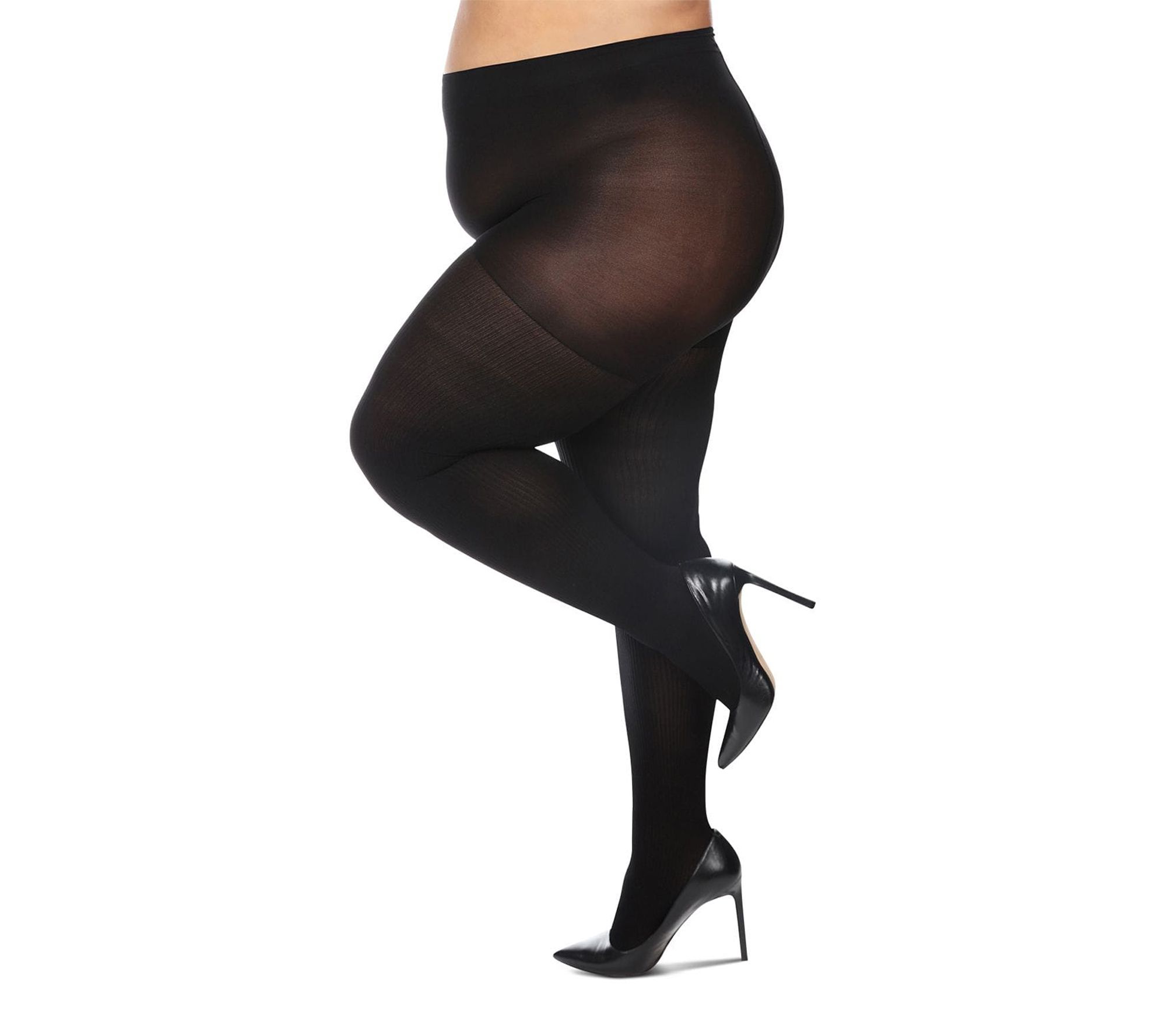 MeMoi Women's Curvy Twin Rib Opaque Nylon Control Top Tights