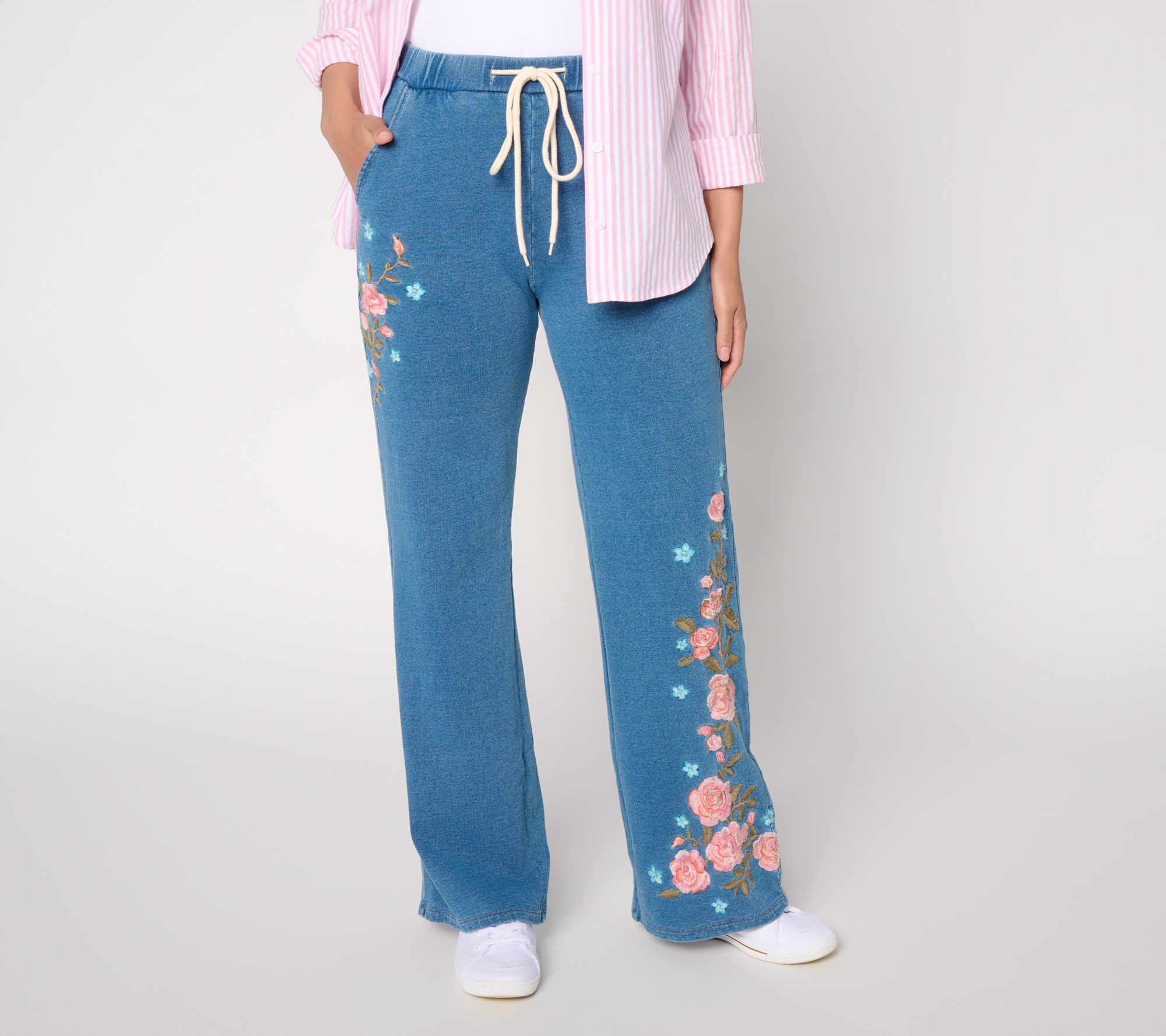 Driftwood Jeans Cloud French Terry Petite Beverly Pants - Roses