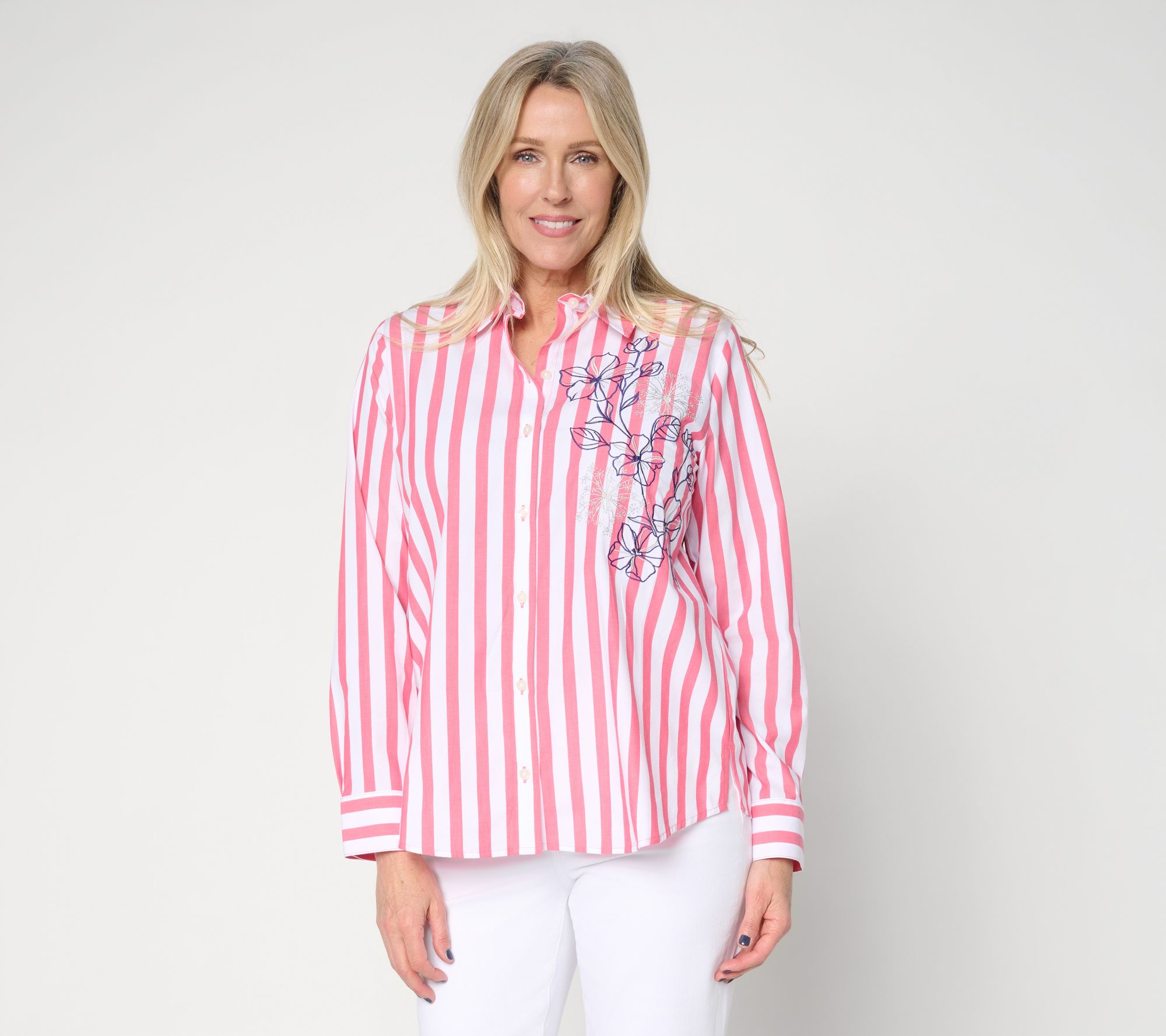 Attitudes by Renee Striped and Embroidered Top