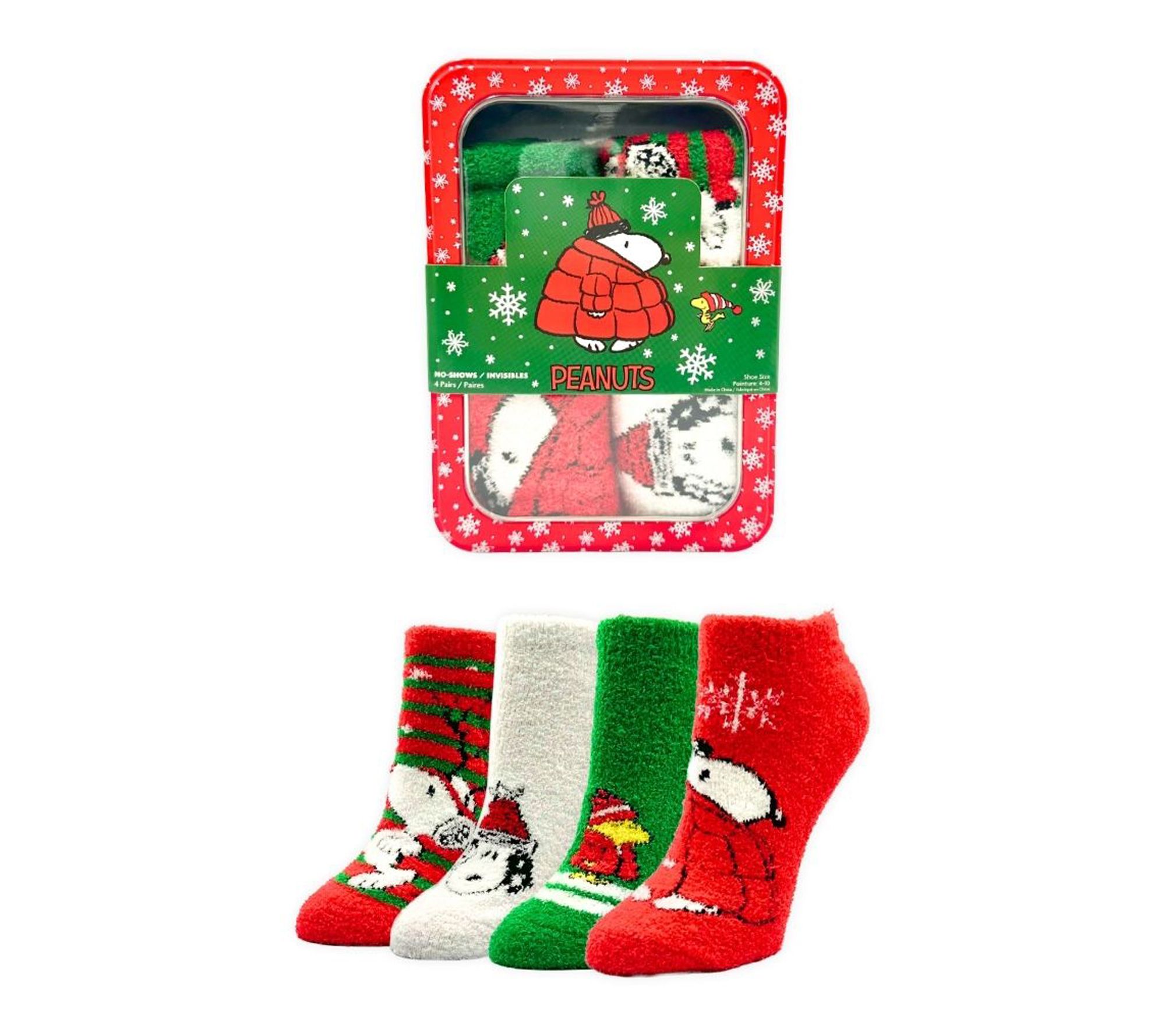 Holiday Character Set of 4 Cozy Socks in Christmas Gift Tin