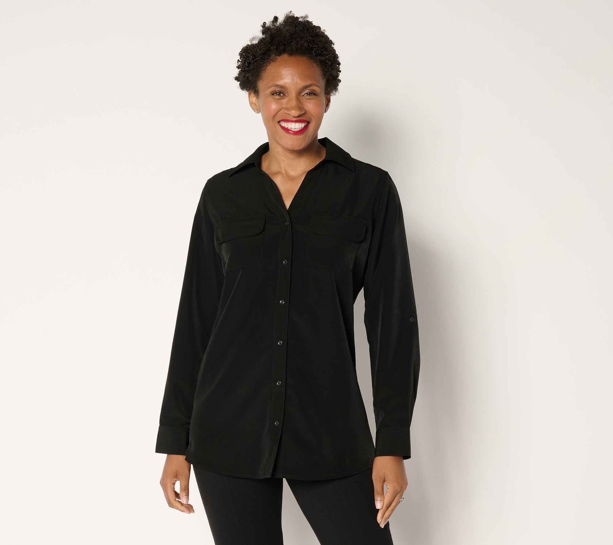 "As Is" Denim & Co. Essentials Original Button Front Utility Tunic