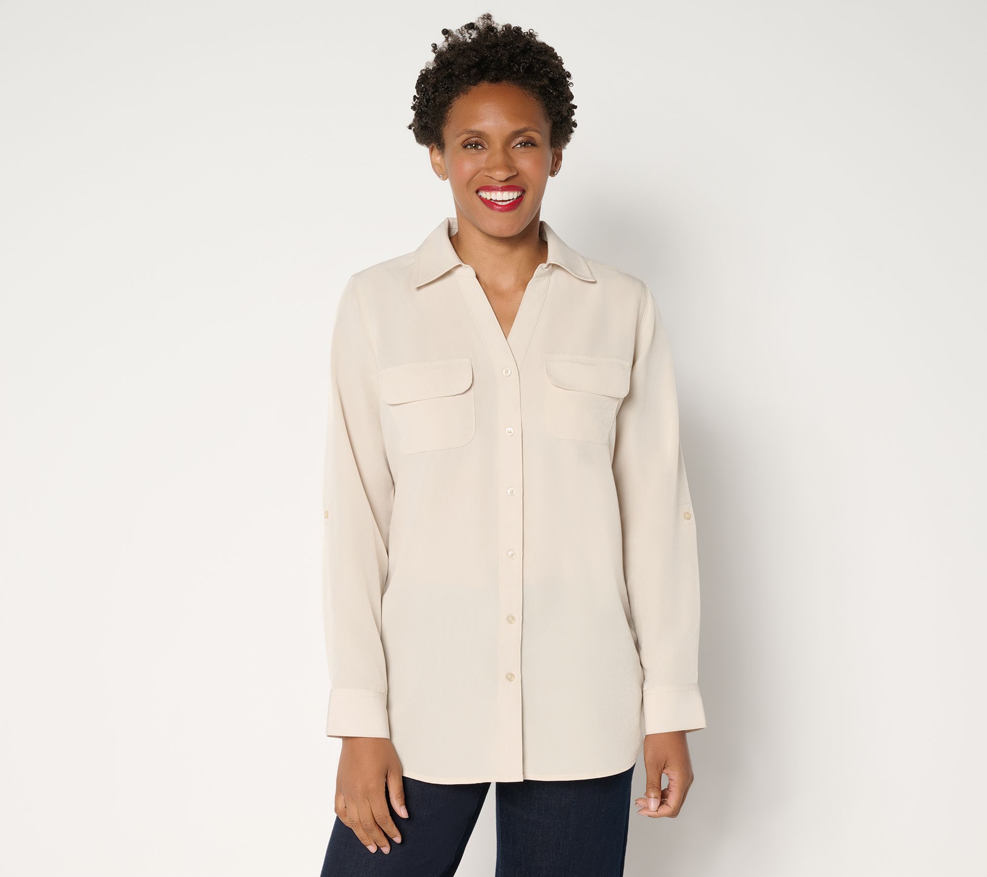 "As Is" Denim & Co. Essentials Original Button Front Utility Tunic