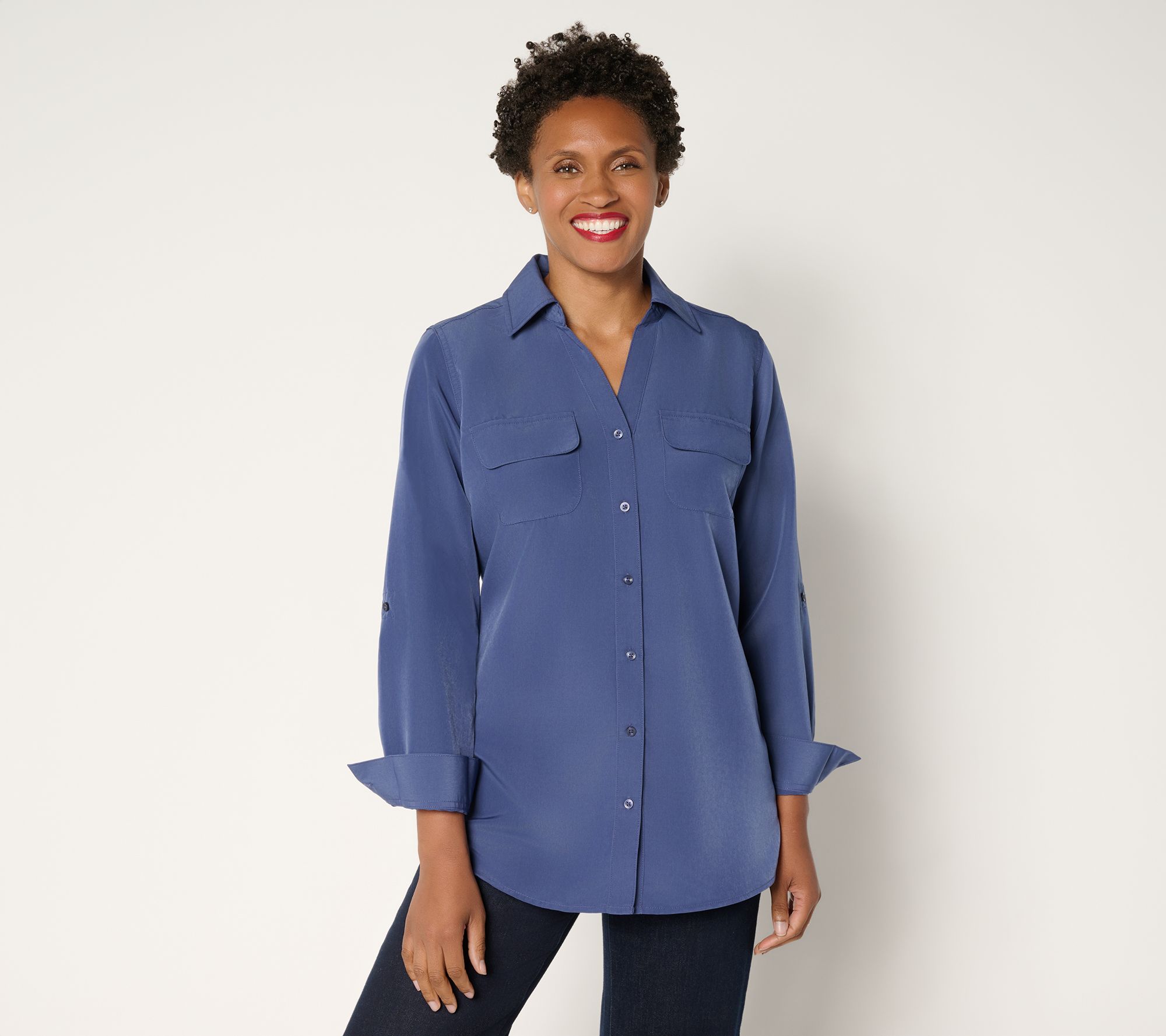 "As Is" Denim & Co. Essentials Original Button Front Utility Tunic