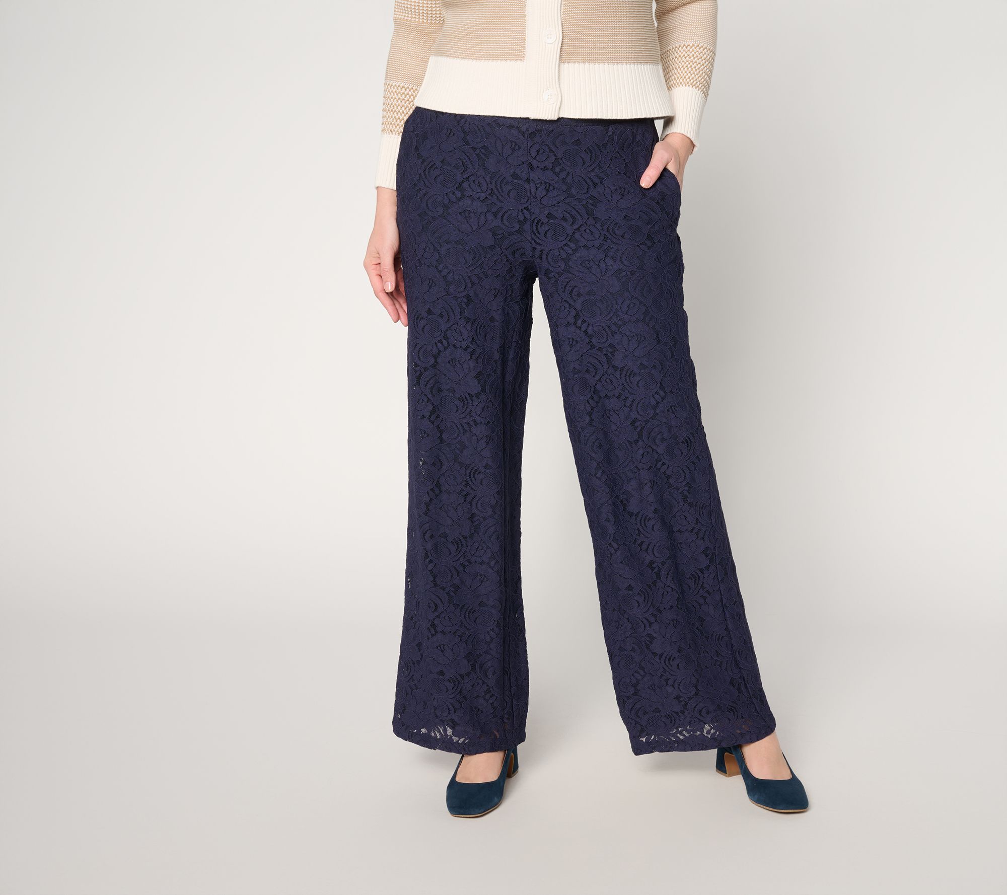 BEAUTIFUL by Lawrence Zarian Regular Wide Leg Lace Pull-On Pant