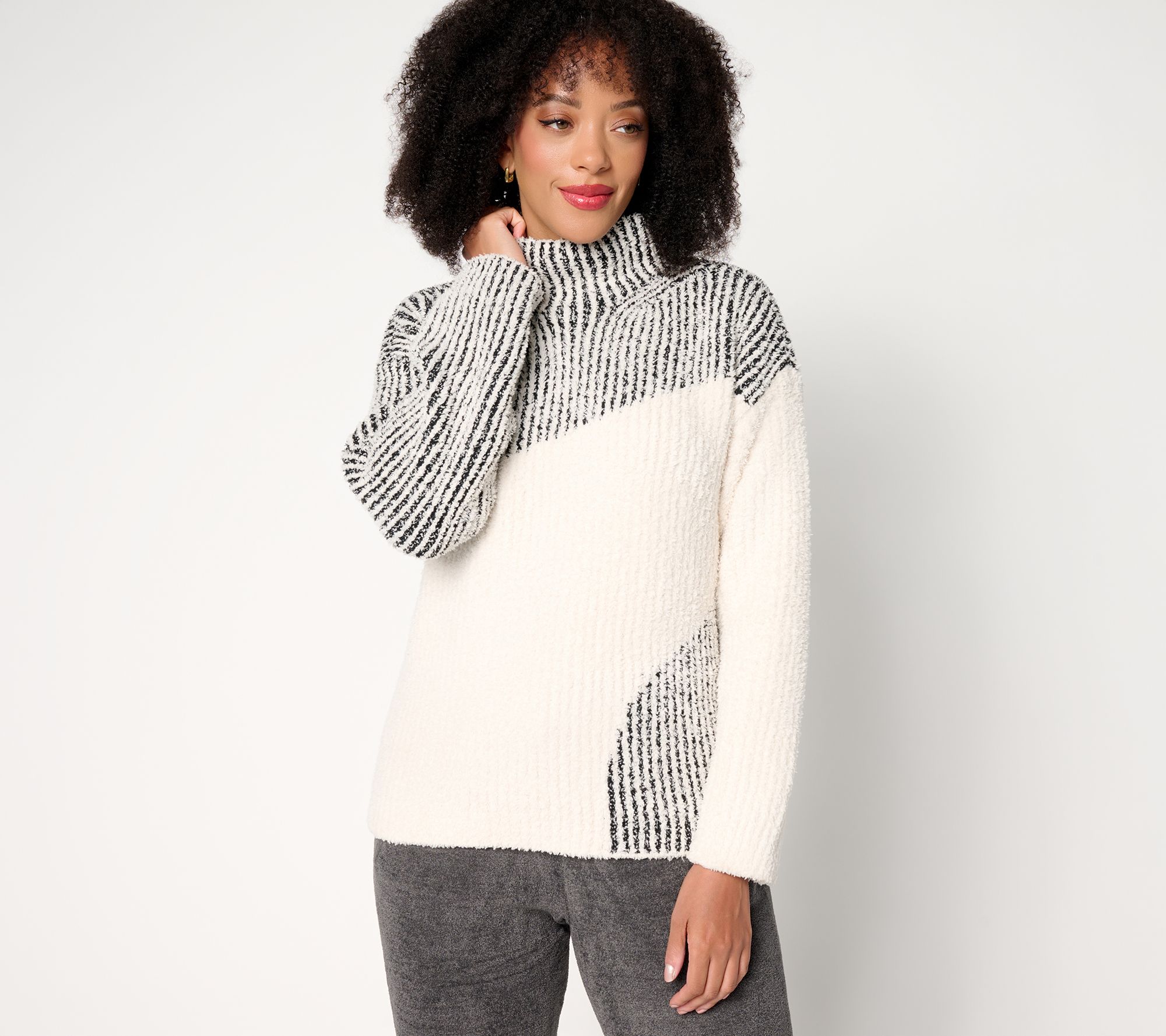 "As Is" Barefoot Dreams CozyChic Contrast Mock Neck Pullover