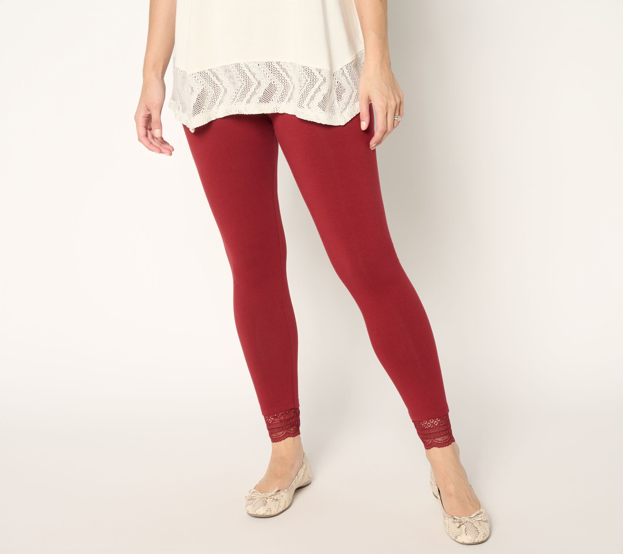 "As Is" LOGO Layers by Lori Goldstein Pet Lace Hem Ankle Leggings