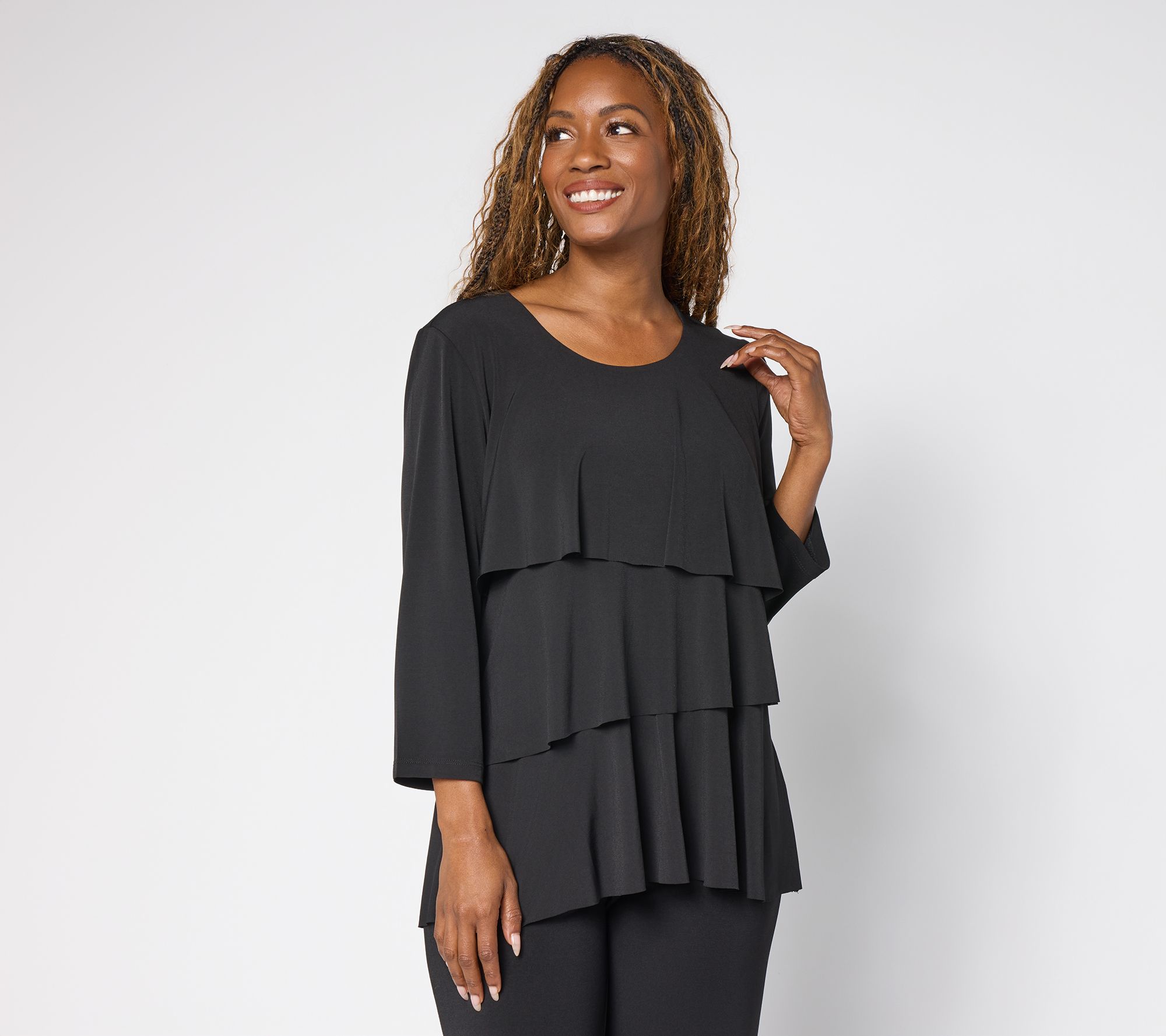 "As Is" Susan Graver Liquid Knit Scoop Neck Tiered Top