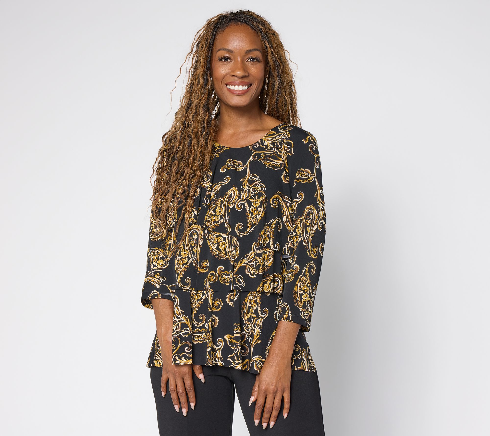 "As Is" Susan Graver Liquid Knit Scoop Neck Tiered Top