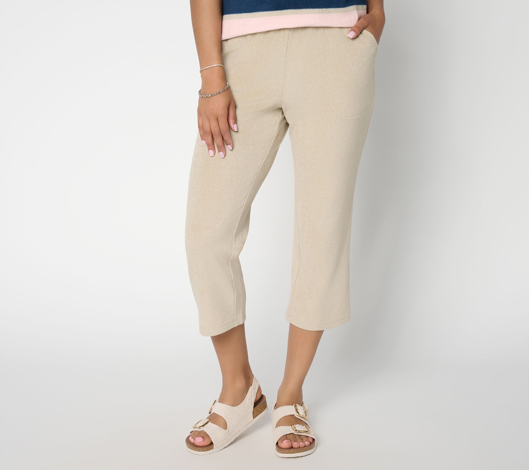 Belle Beach by Kim Gravel Petite Poolside Terry Cabana Cropped Pant