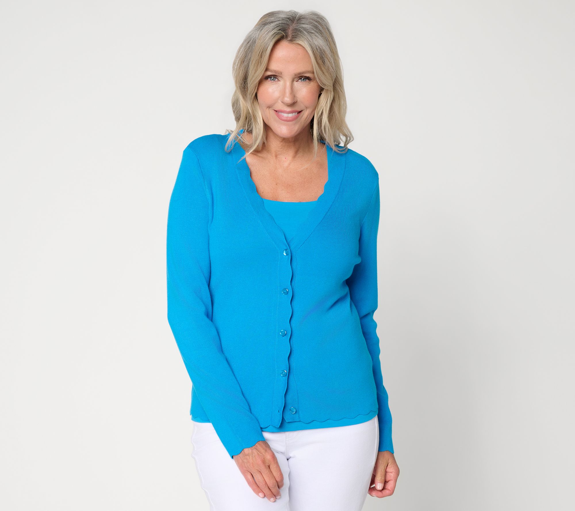 BEAUTIFUL by Lawrence Zarian Button Front Scallop Edge Cardigan