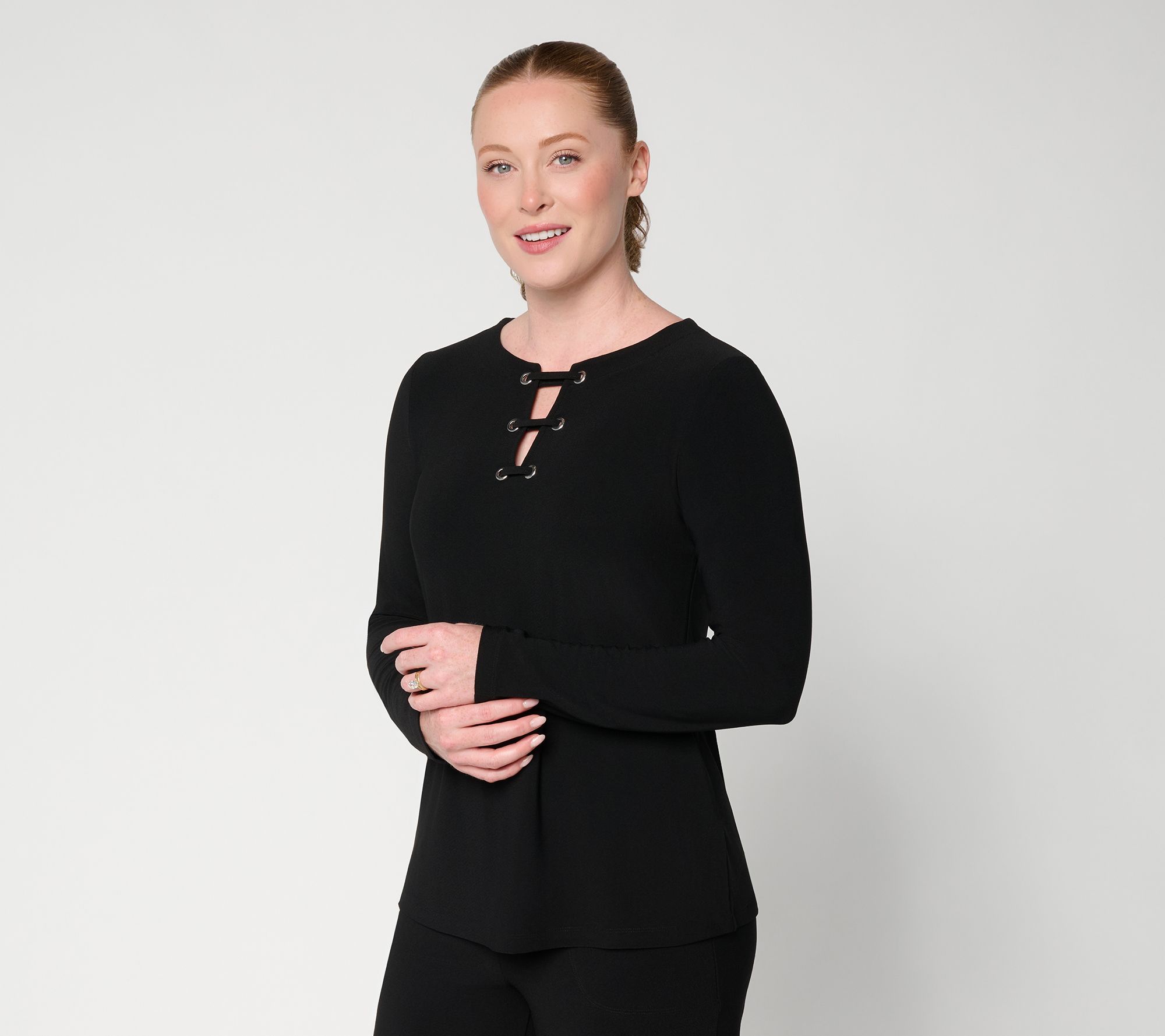 Women with Control Moss Crepe Top with Lace Up Detail