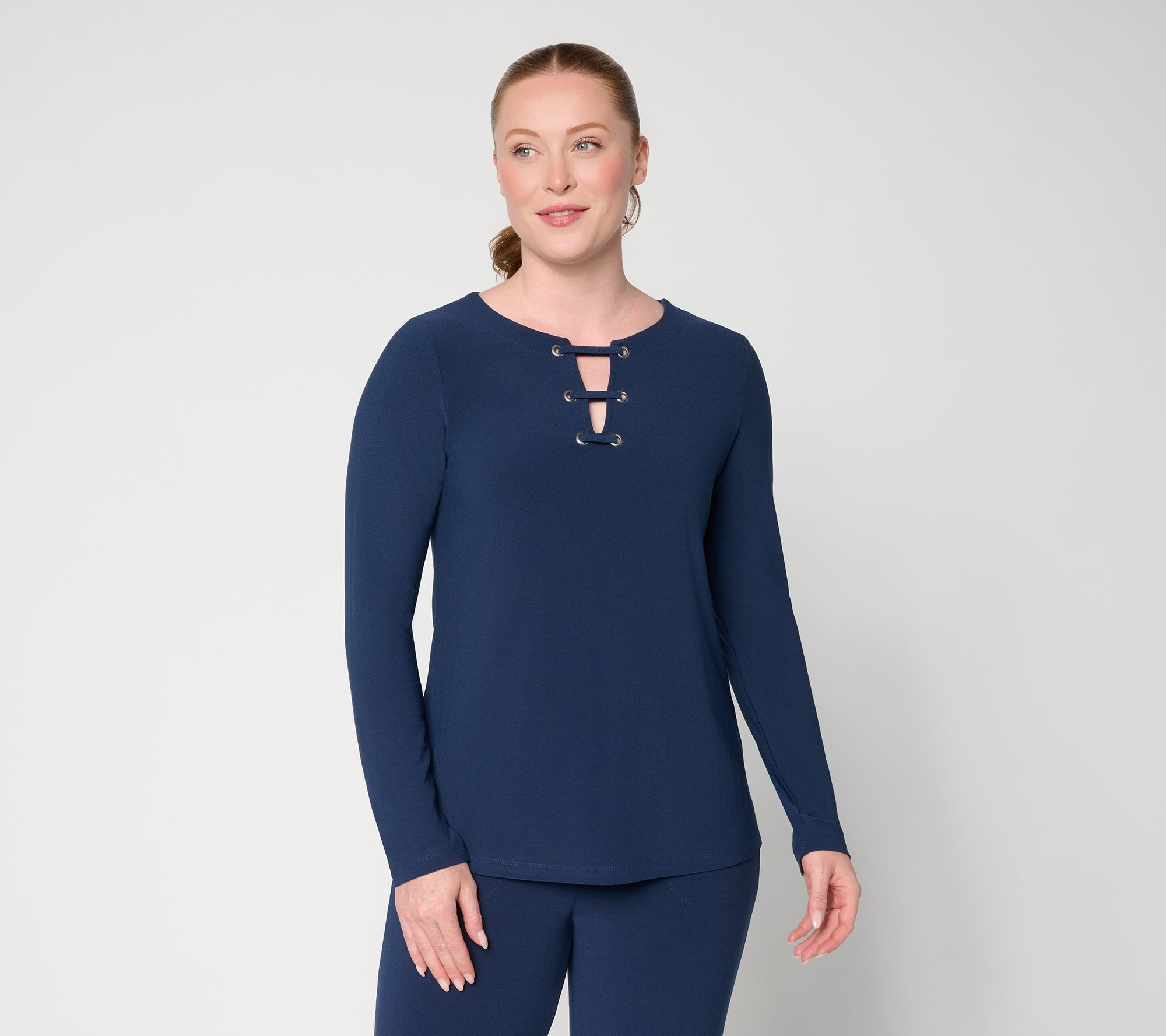 Women with Control Moss Crepe Top with Lace Up Detail