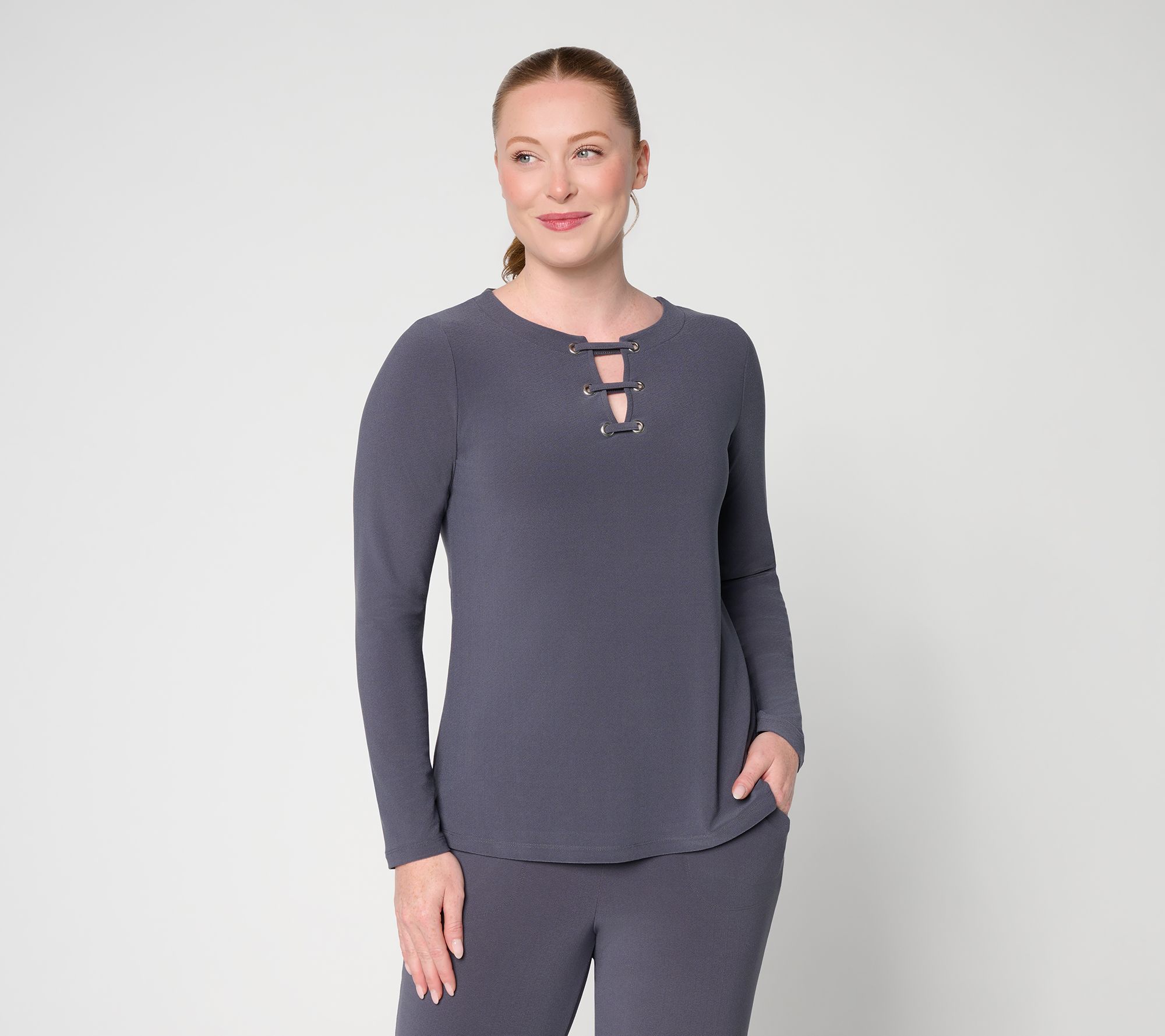 Women with Control Moss Crepe Top with Lace Up Detail