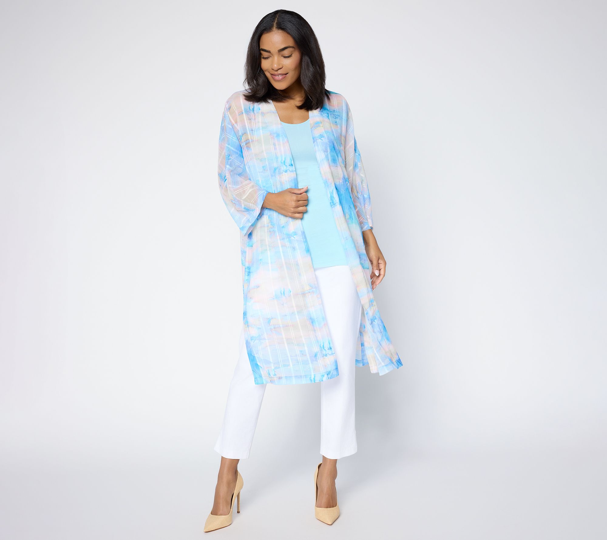 "As Is" Dennis Basso Pet Print Ribbon Stripe Topper