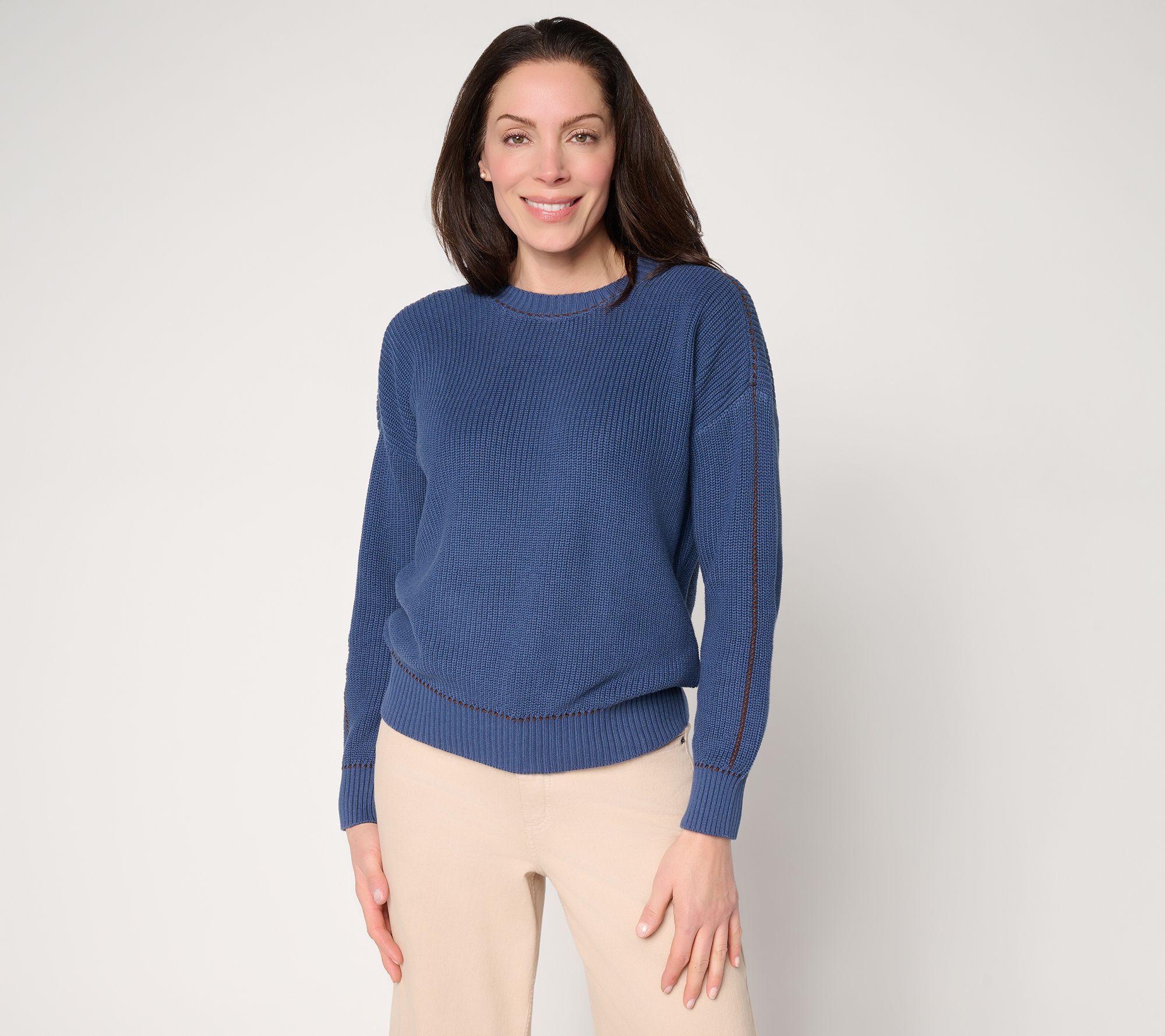 "As Is" Me by Jennie Garth 100% Cotton Coast Sweater with Whipstitch