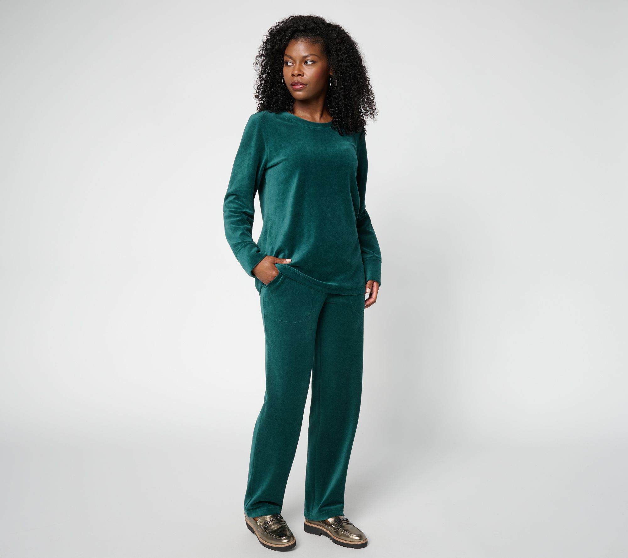 Denim & Co. Active Regular Velour Top and Pants Set