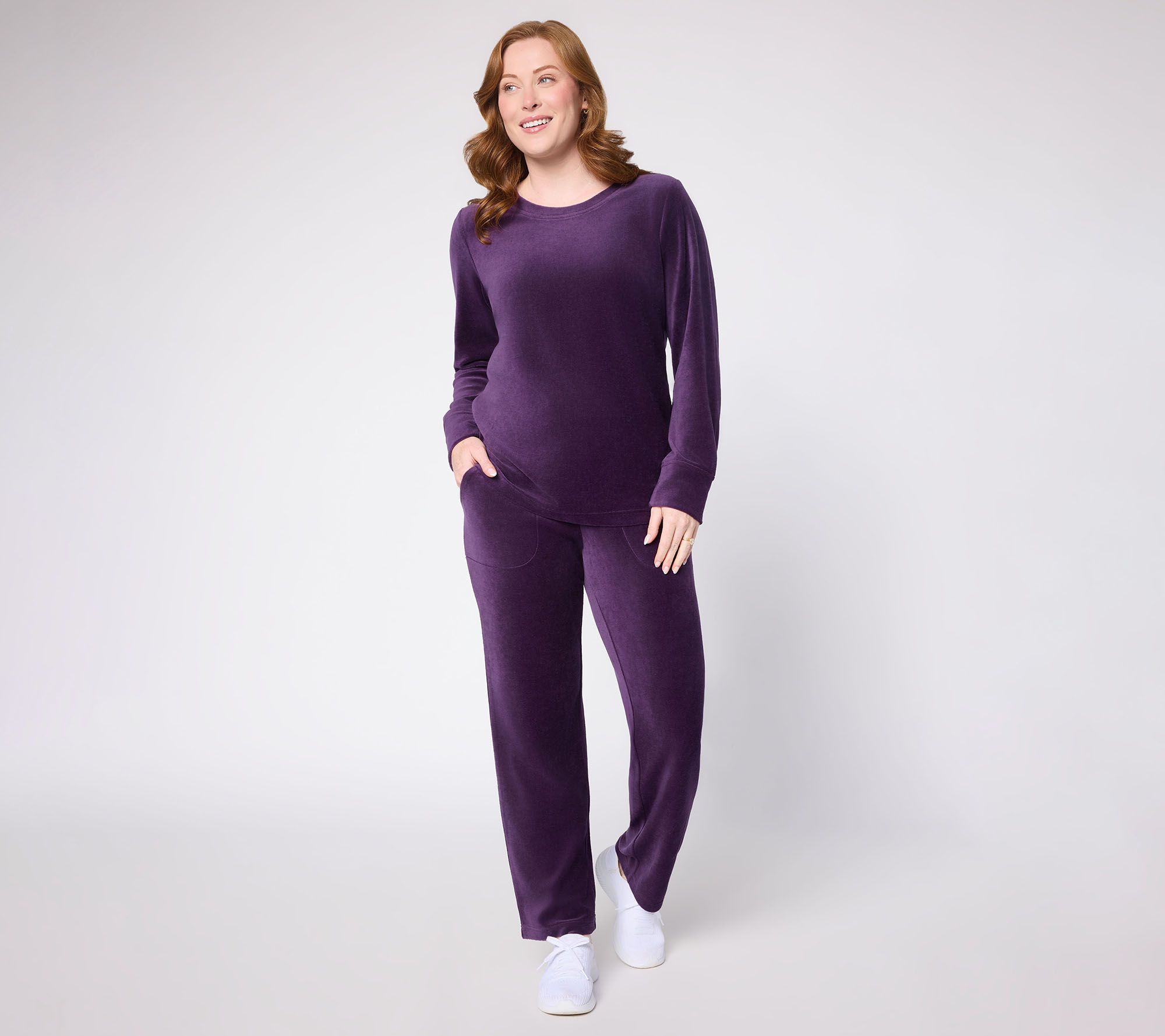Denim & Co. Active Regular Velour Top and Pants Set