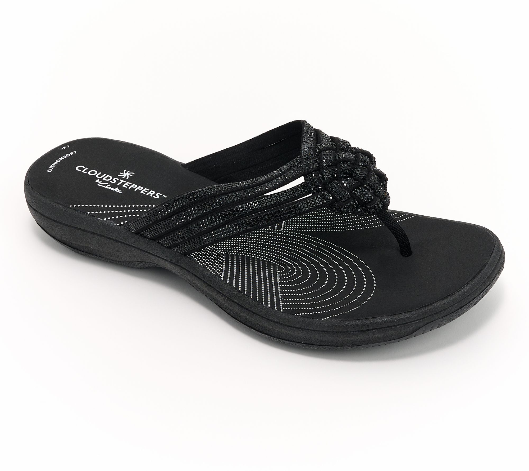 "As Is" Clarks Cloudsteppers Rhinestoned Thong Sandals -Breeze Gem