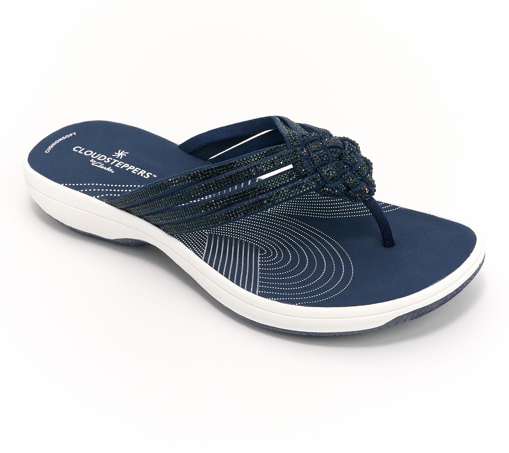 "As Is" Clarks Cloudsteppers Rhinestoned Thong Sandals -Breeze Gem