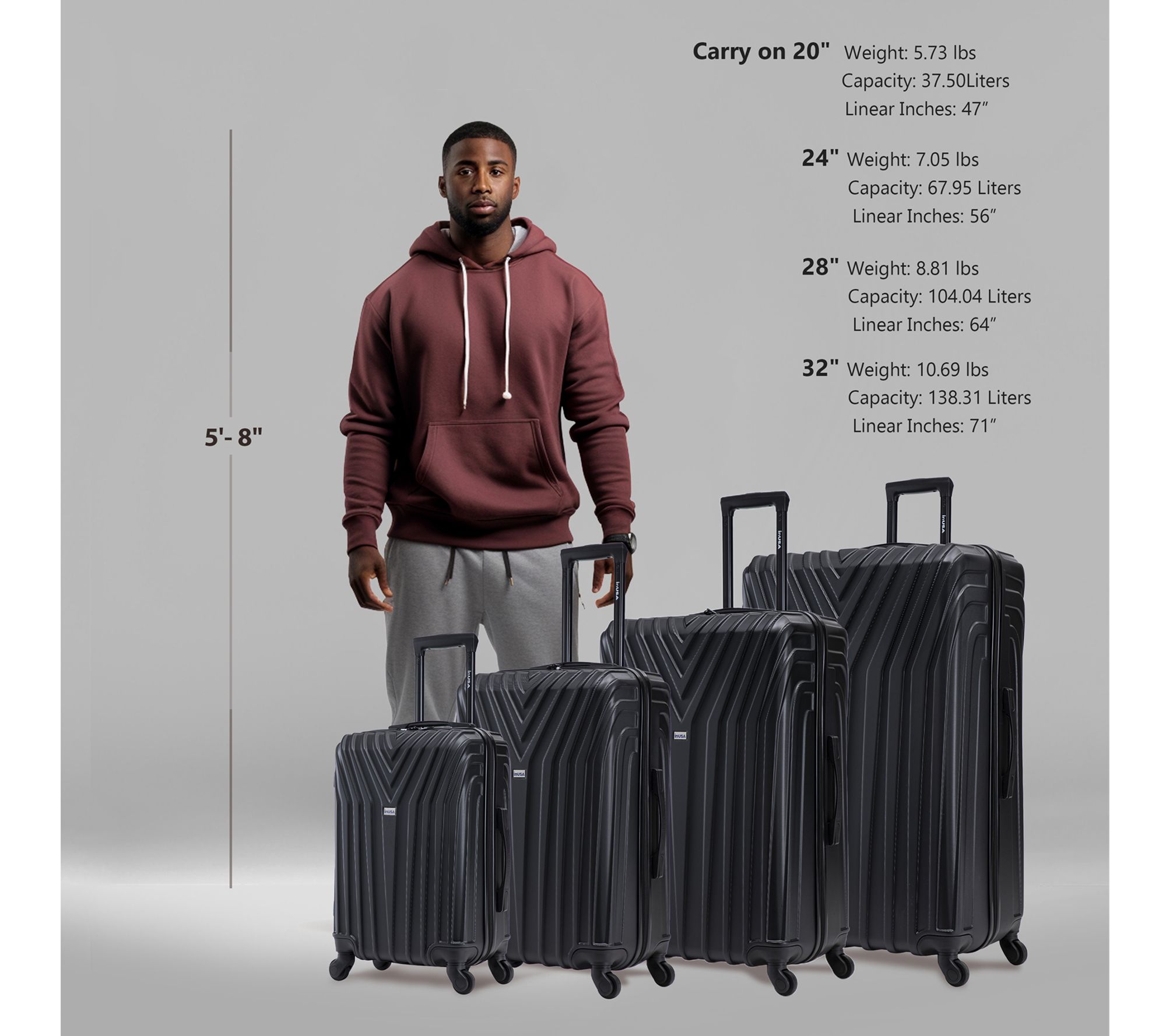 InUSA Vasty Lightweight Hardside Spinner 4 Piece Luggage Set - QVC.com