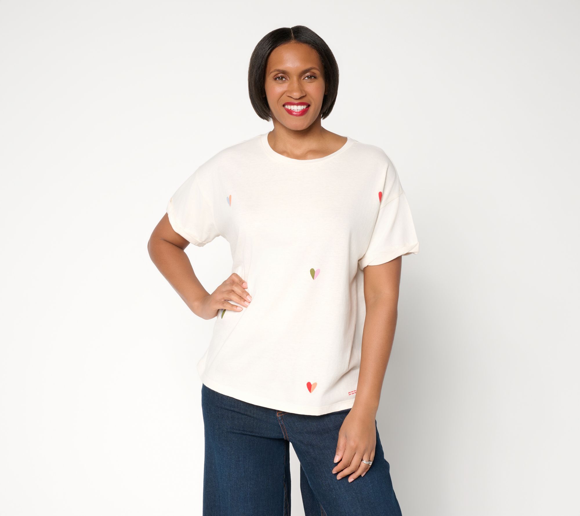 "As Is" Peace Love World Printed Motif Crew Neck Tee Shirt