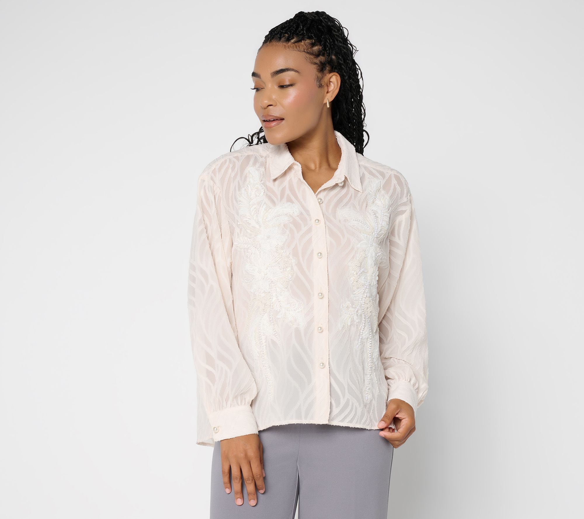 Dennis Basso Regular Big Shirt with Embellishment