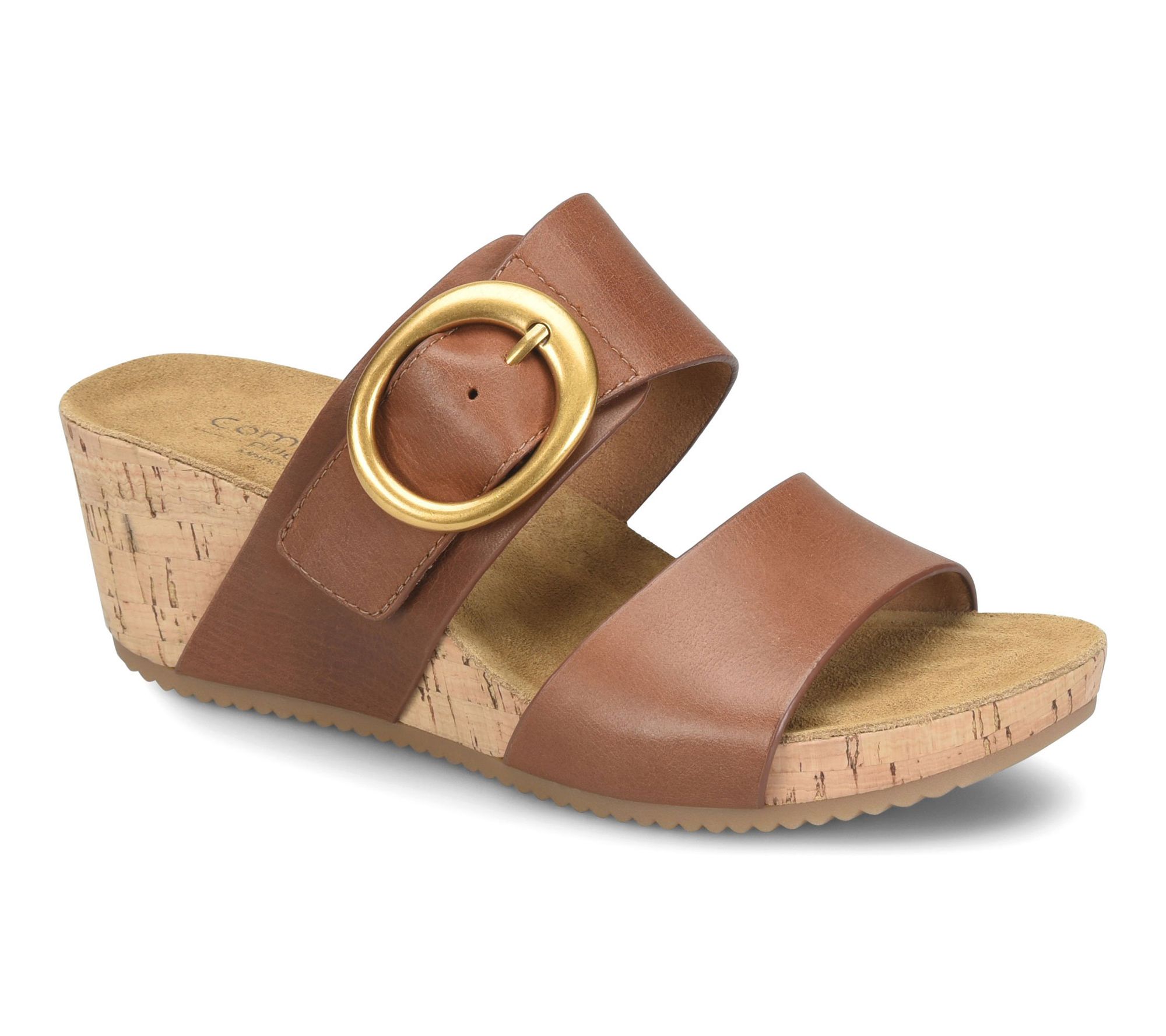 Comfortiva Leather Buckle Wedge Sandal - Elizabeth
