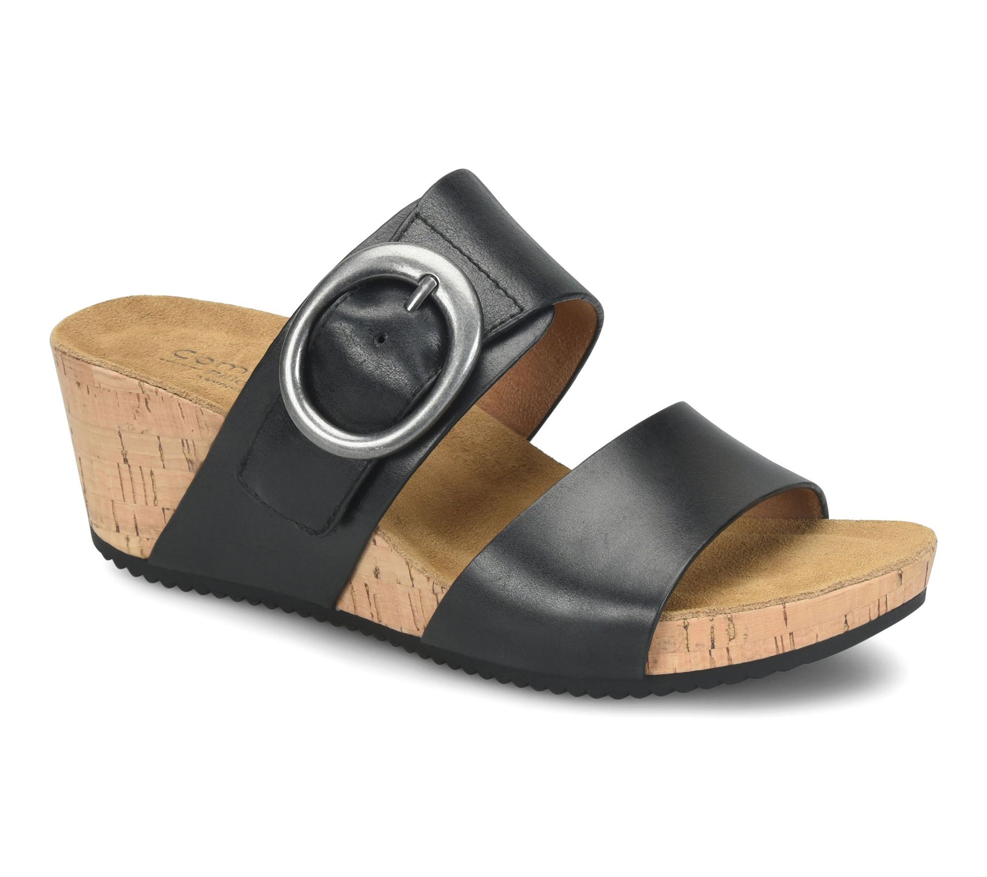 Comfortiva Leather Buckle Wedge Sandal - Elizabeth