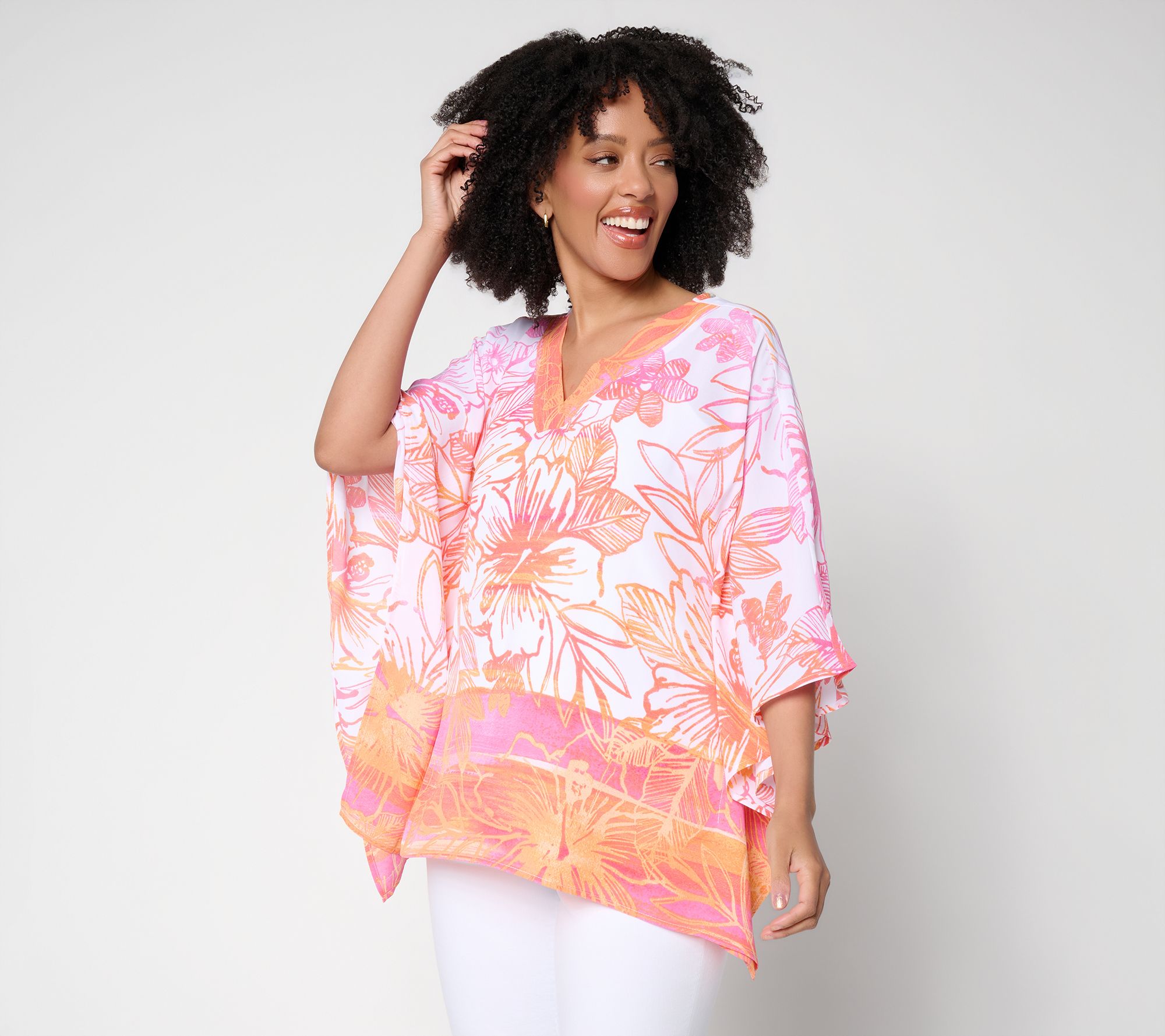 "As Is" Belle Beach by Kim Gravel Hibiscus Kiss Border Trim Poncho