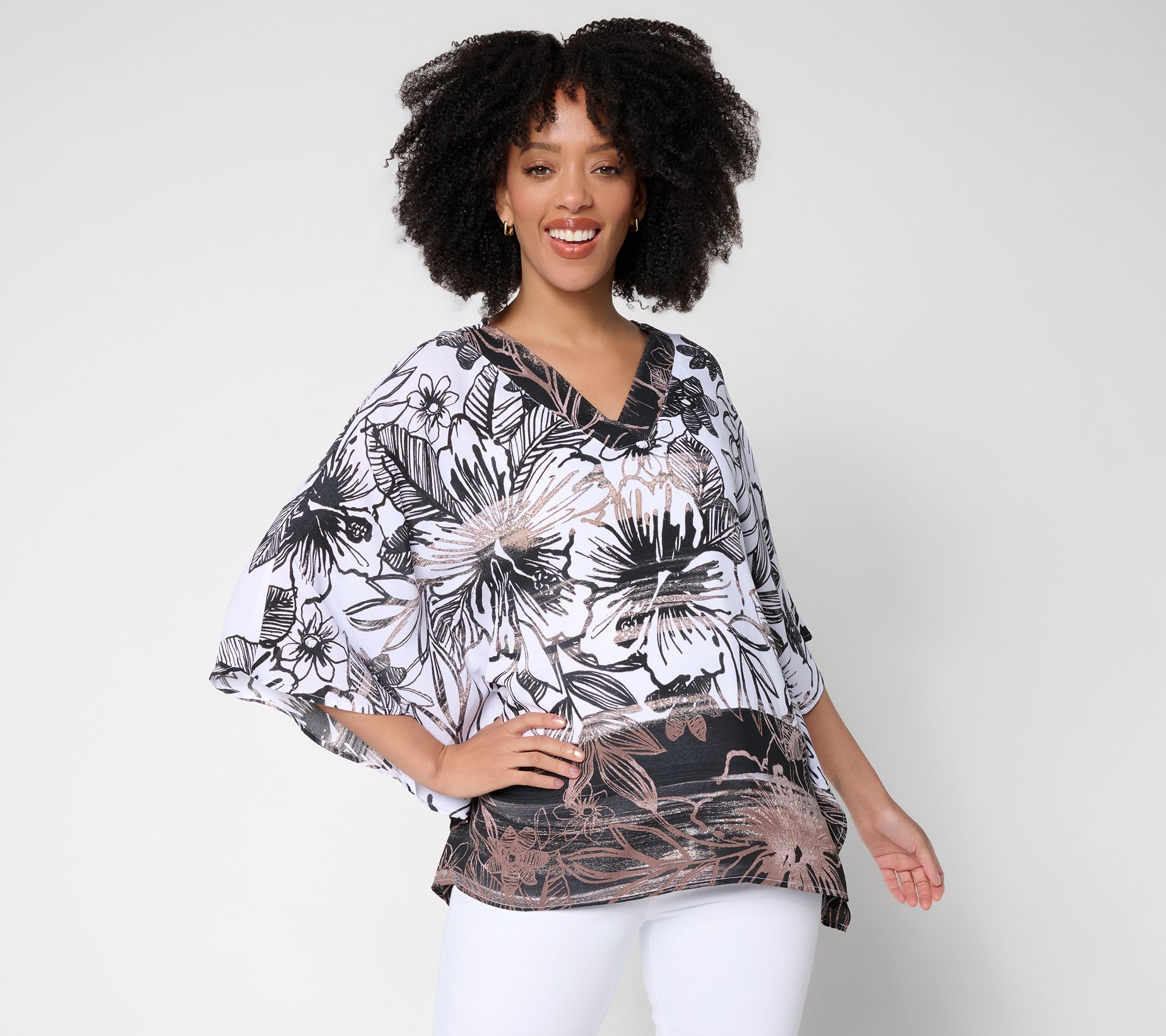 "As Is" Belle Beach by Kim Gravel Hibiscus Kiss Border Trim Poncho